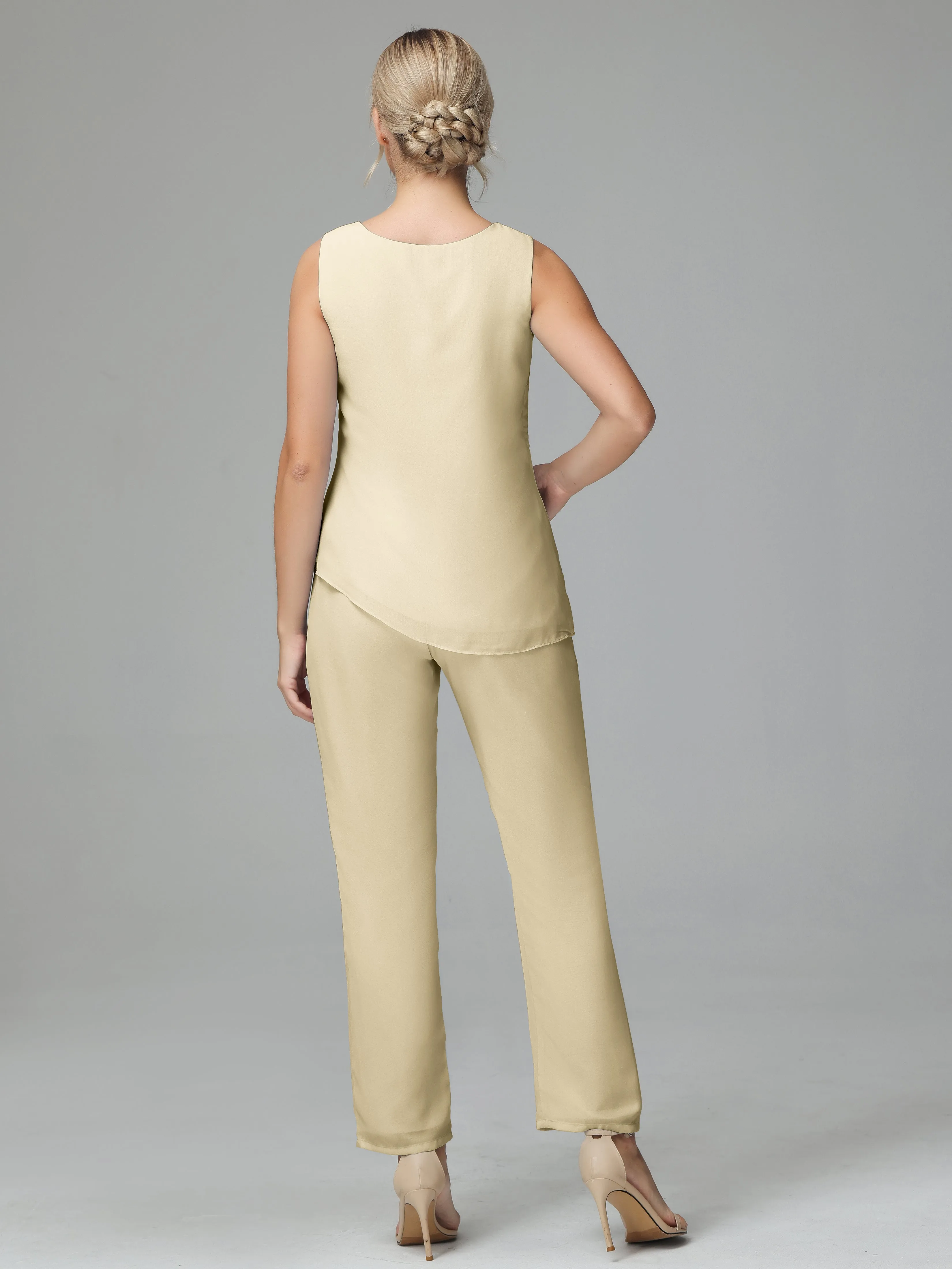 Long Sleeves 3 Pieces Chiffon Mother of Bride Dress Pant Suits