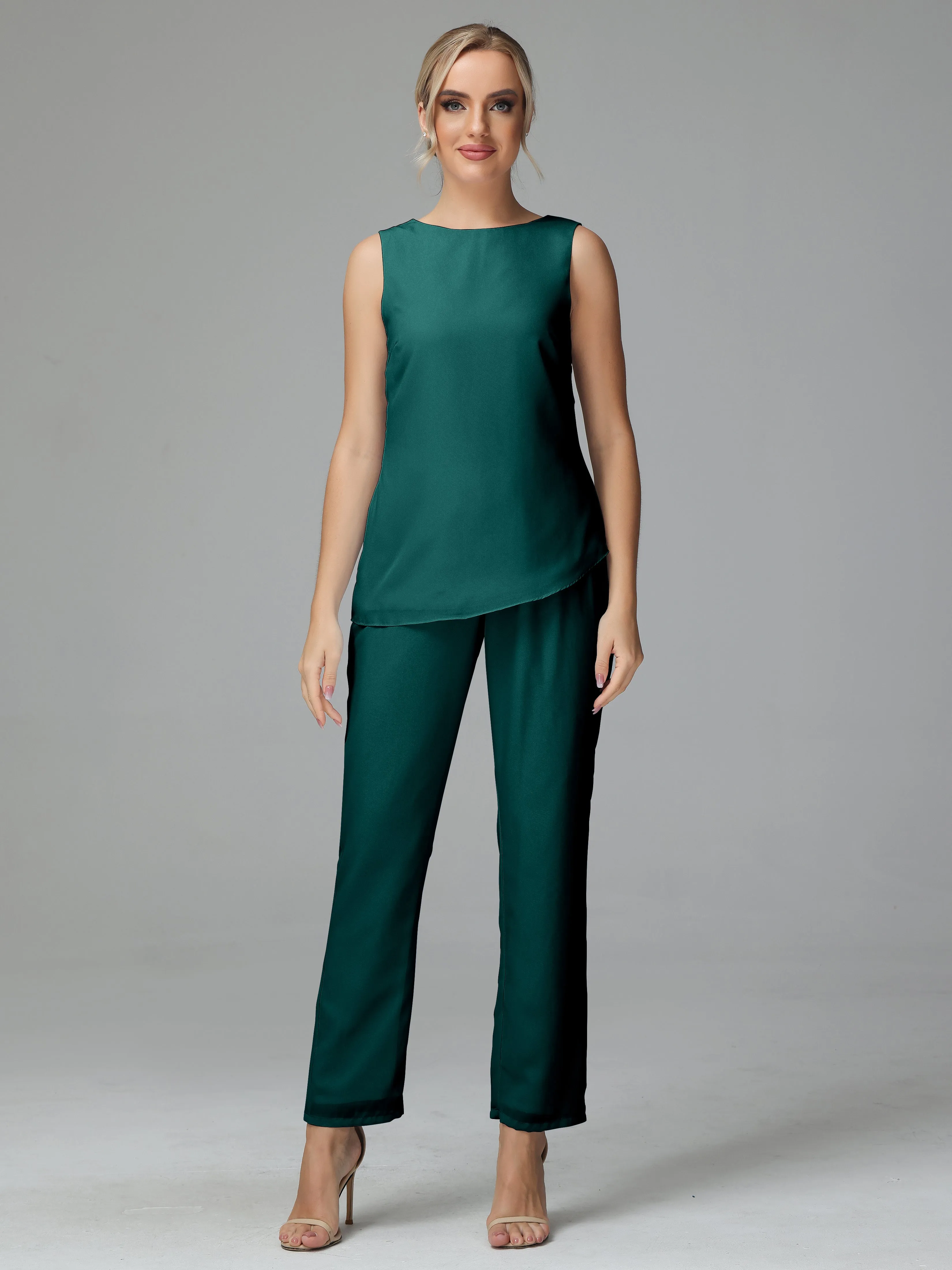 Long Sleeves 3 Pieces Chiffon Mother of Bride Dress Pant Suits