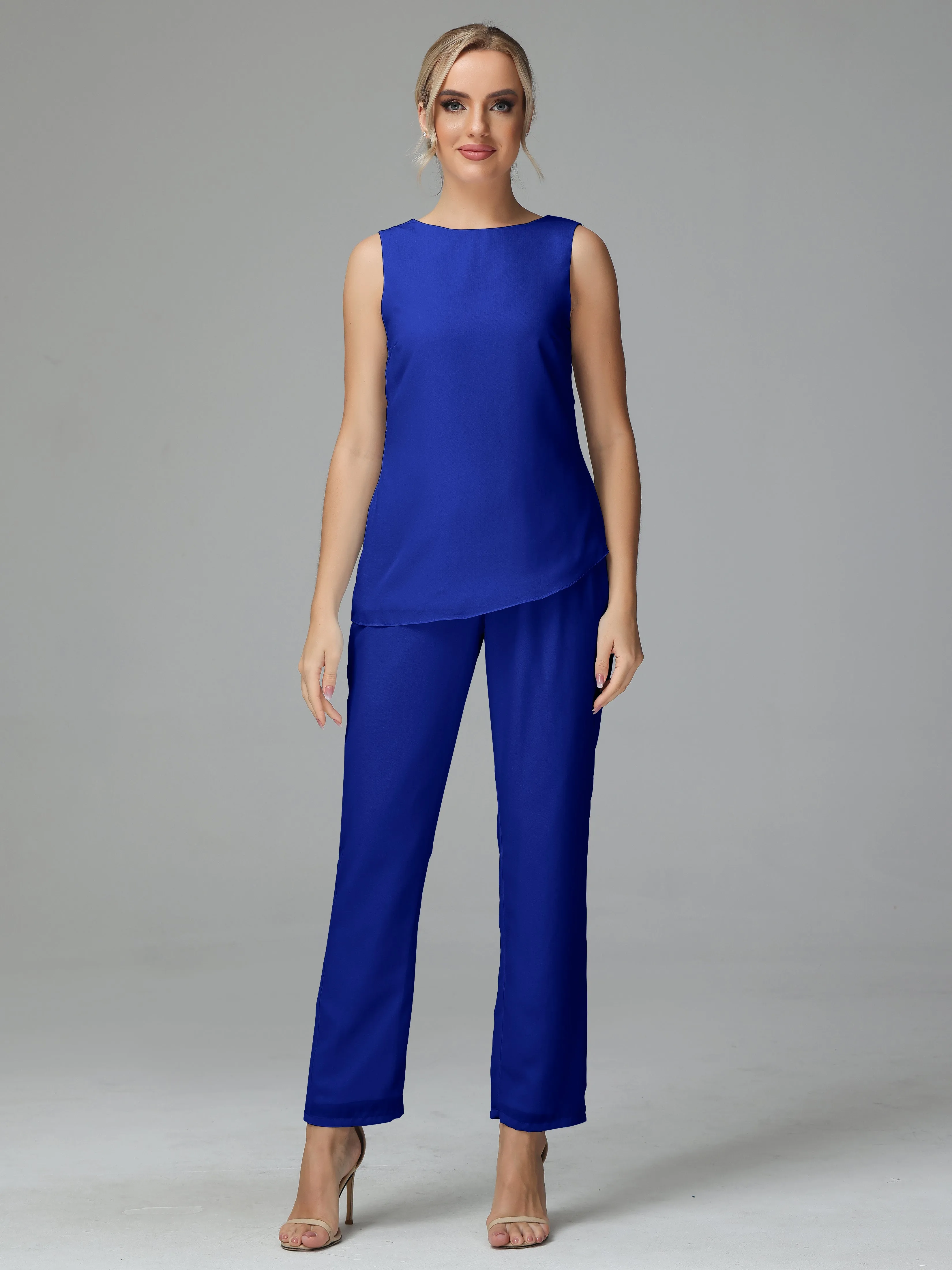 Long Sleeves 3 Pieces Chiffon Mother of Bride Dress Pant Suits
