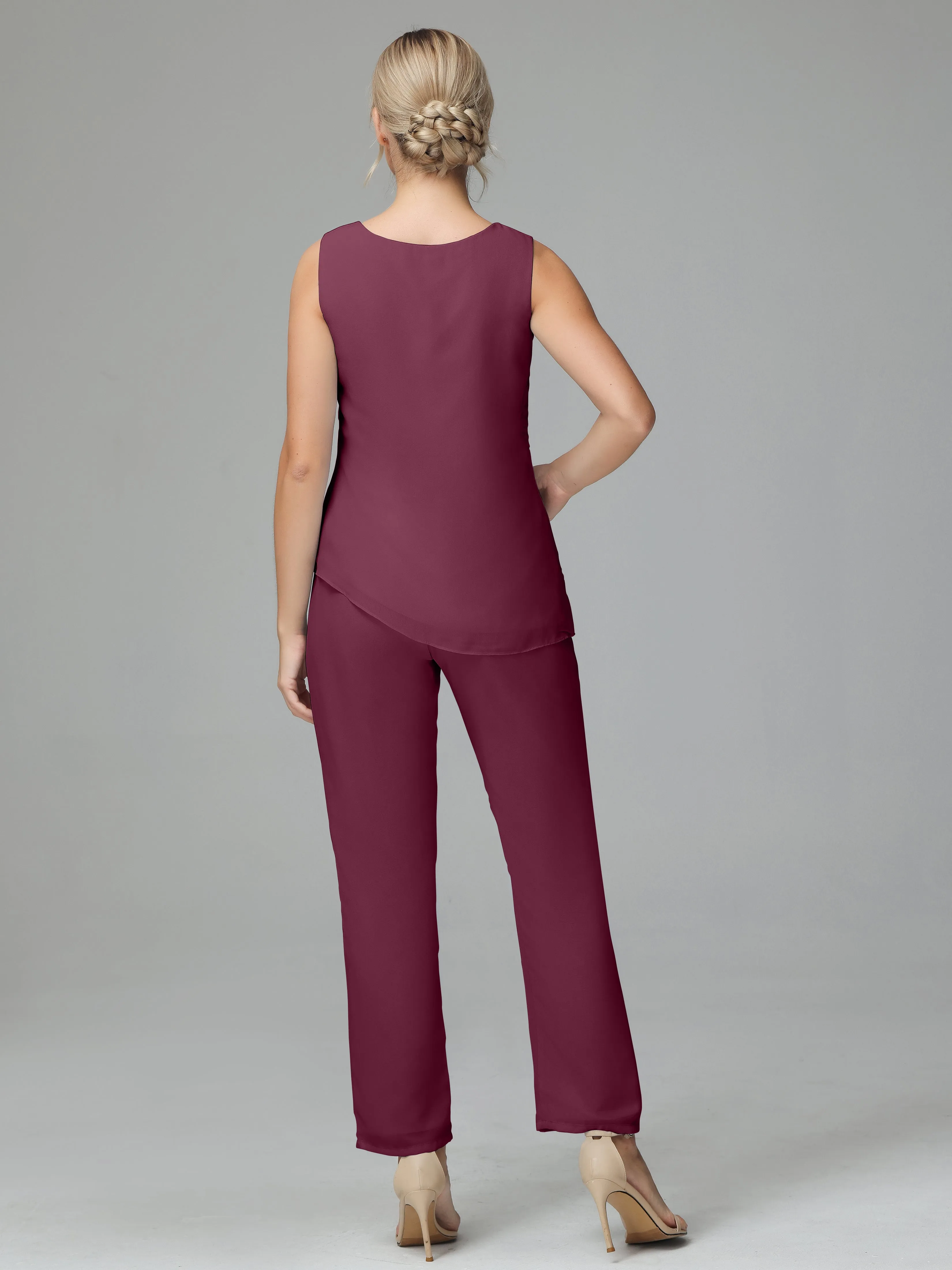 Long Sleeves 3 Pieces Chiffon Mother of Bride Dress Pant Suits