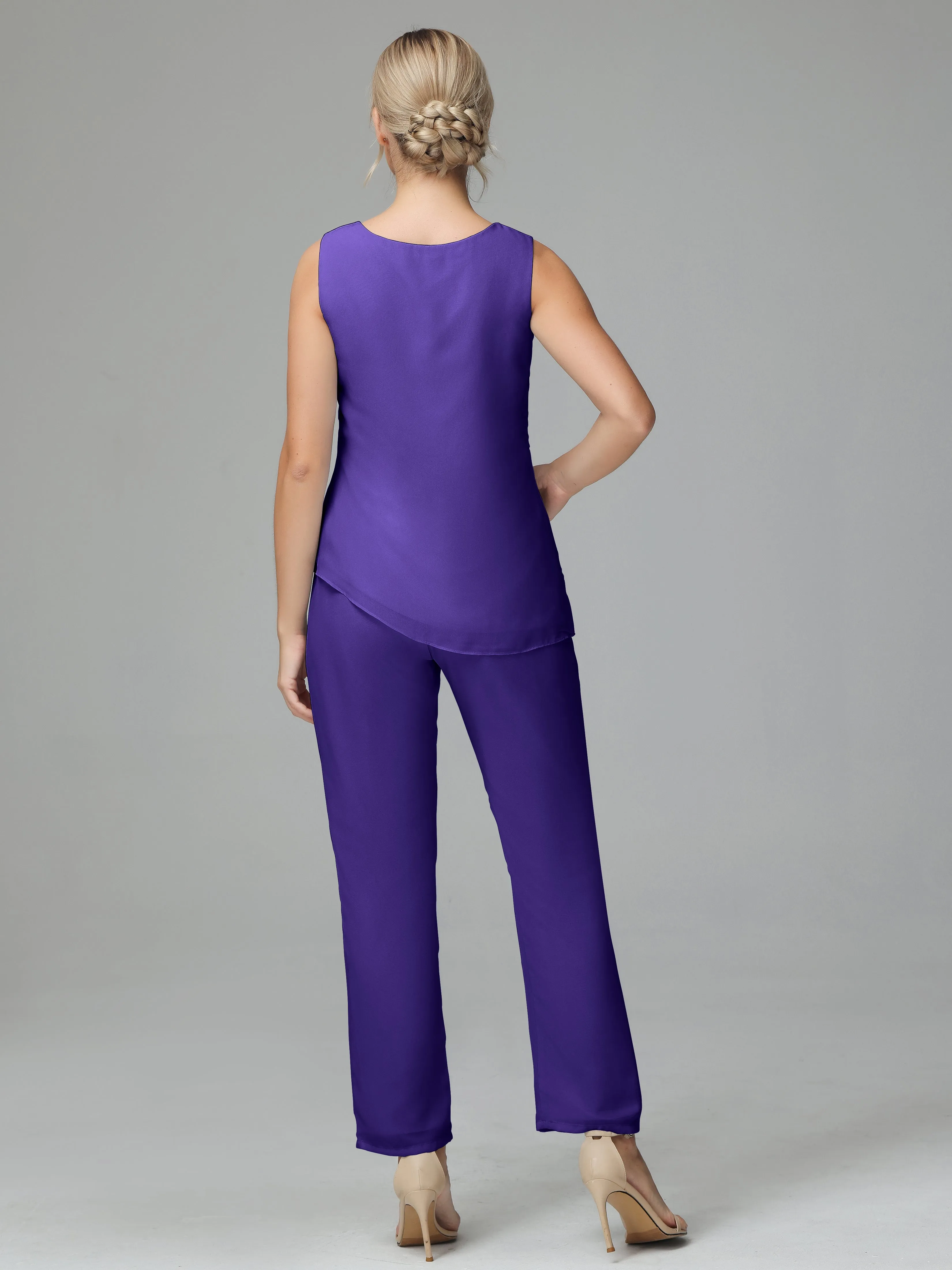 Long Sleeves 3 Pieces Chiffon Mother of Bride Dress Pant Suits