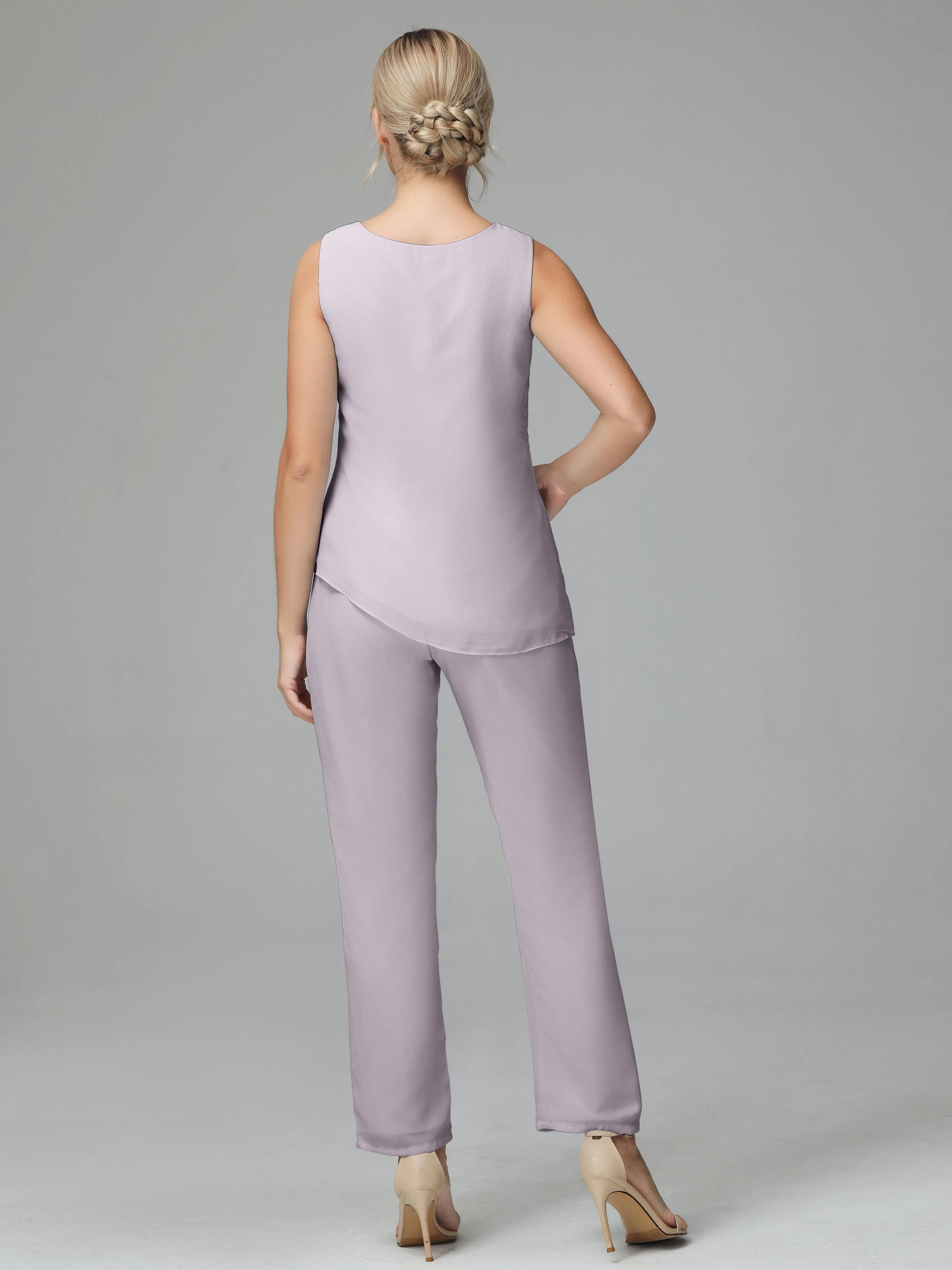 Long Sleeves 3 Pieces Chiffon Mother of Bride Dress Pant Suits