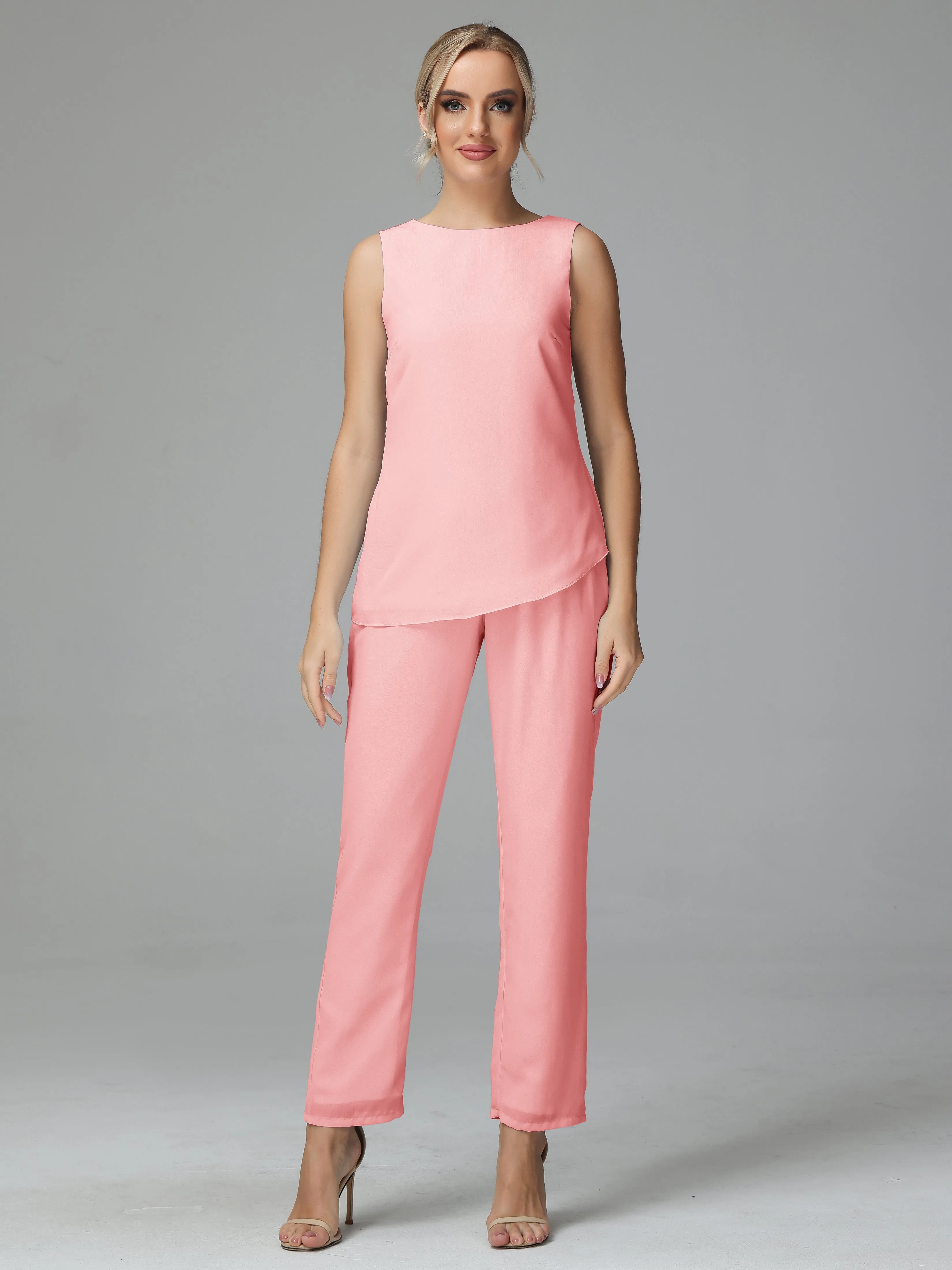 Long Sleeves 3 Pieces Chiffon Mother of Bride Dress Pant Suits