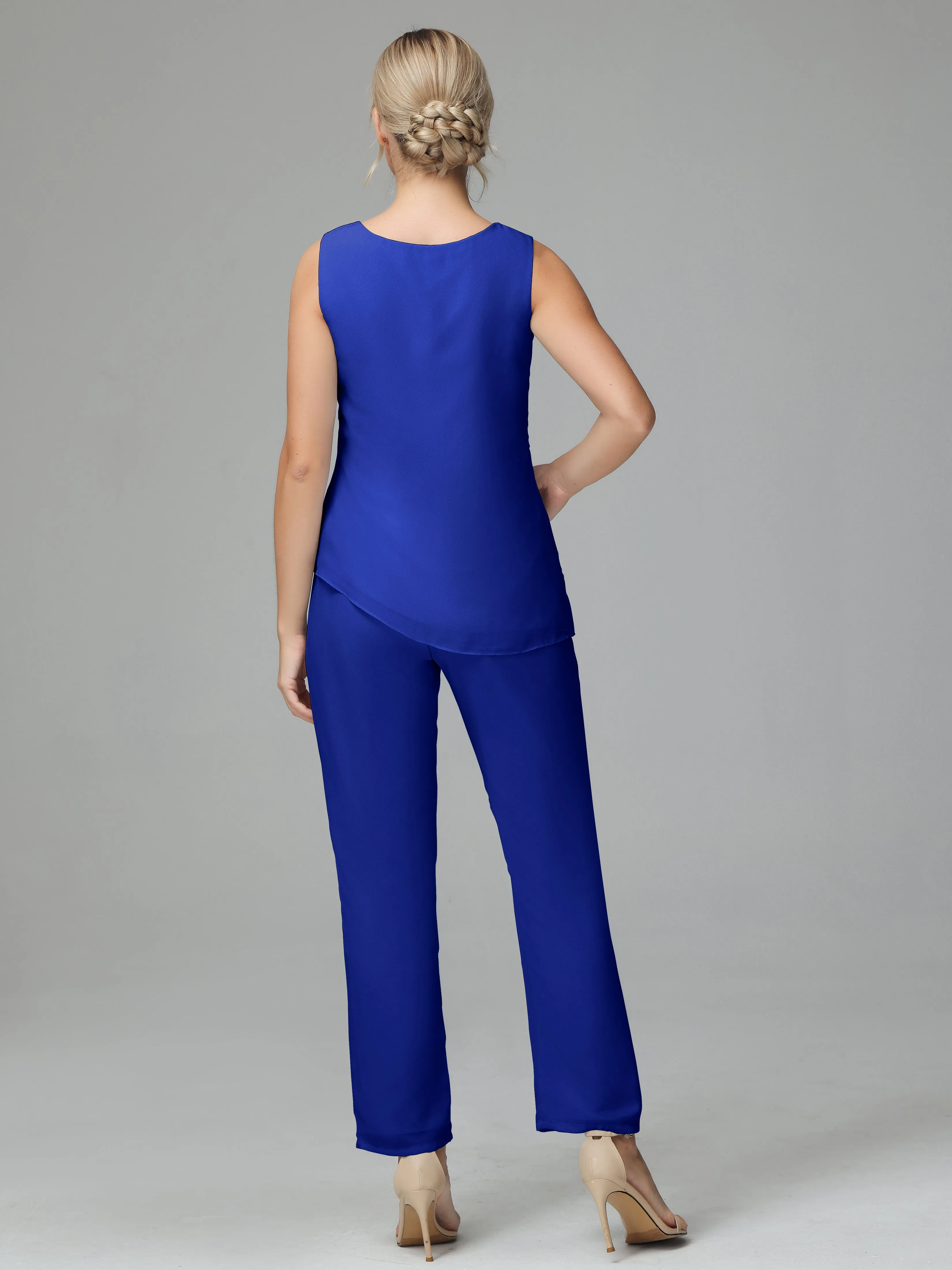 Long Sleeves 3 Pieces Chiffon Mother of Bride Dress Pant Suits