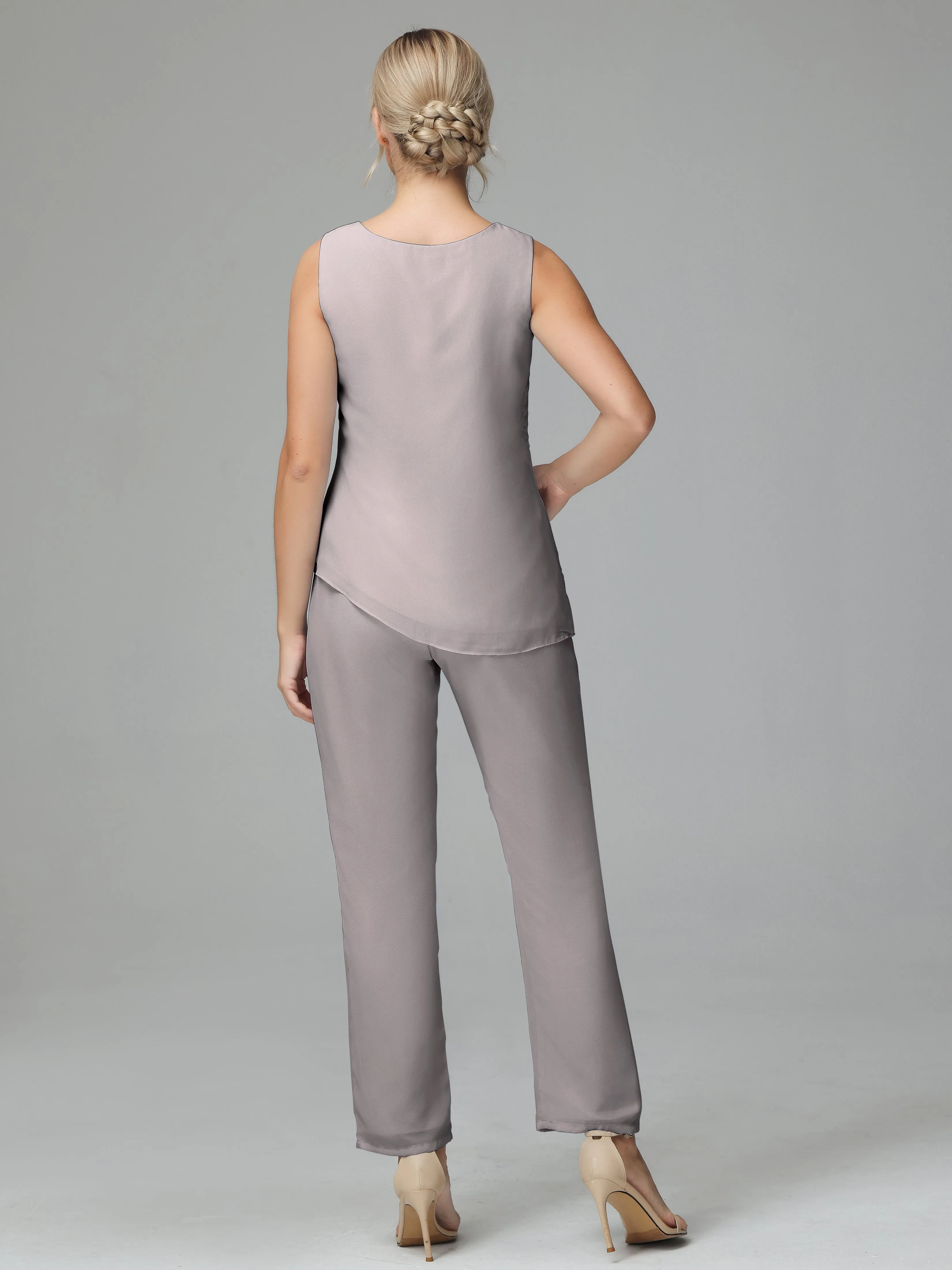Long Sleeves 3 Pieces Chiffon Mother of Bride Dress Pant Suits
