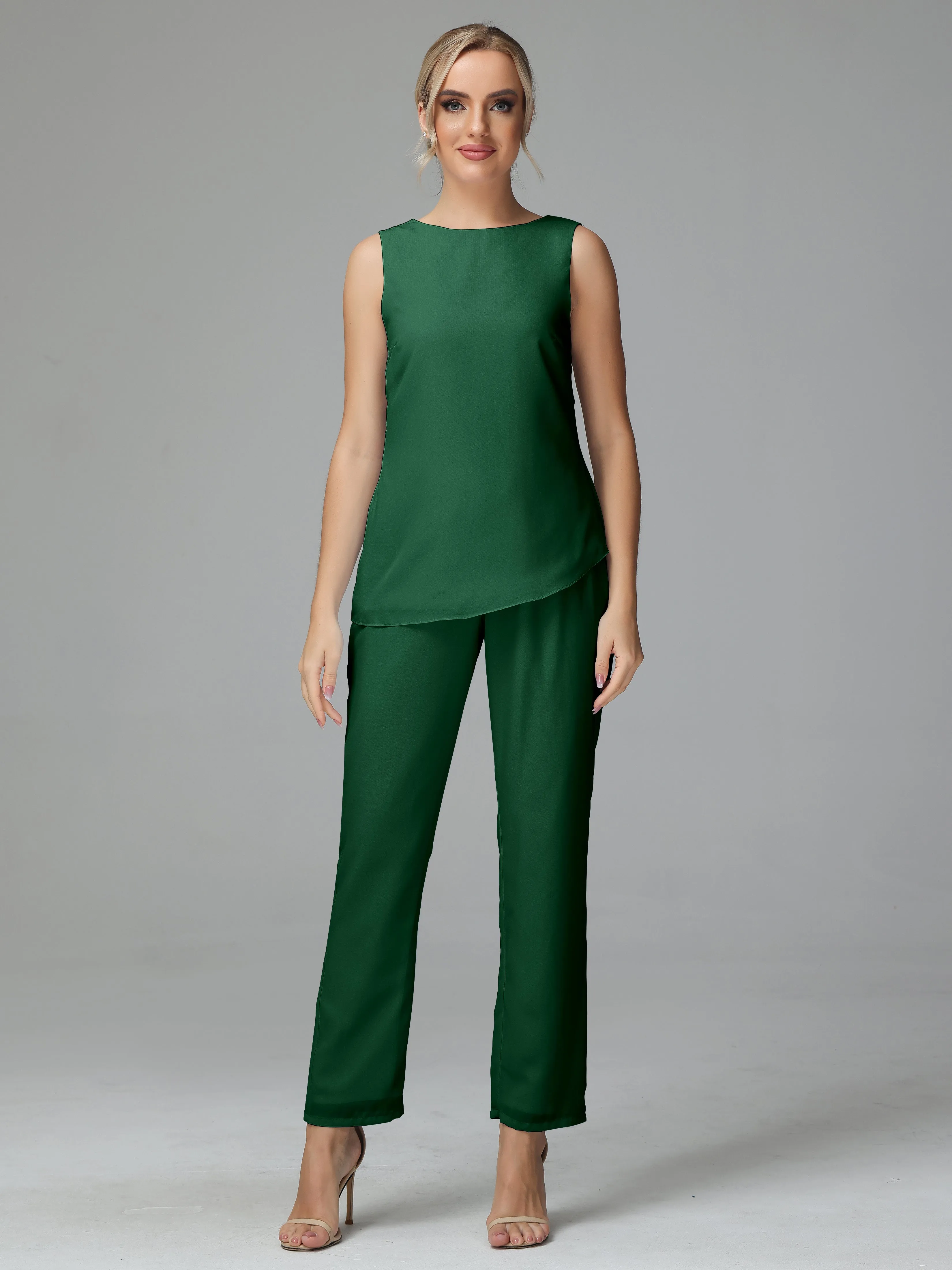 Long Sleeves 3 Pieces Chiffon Mother of Bride Dress Pant Suits
