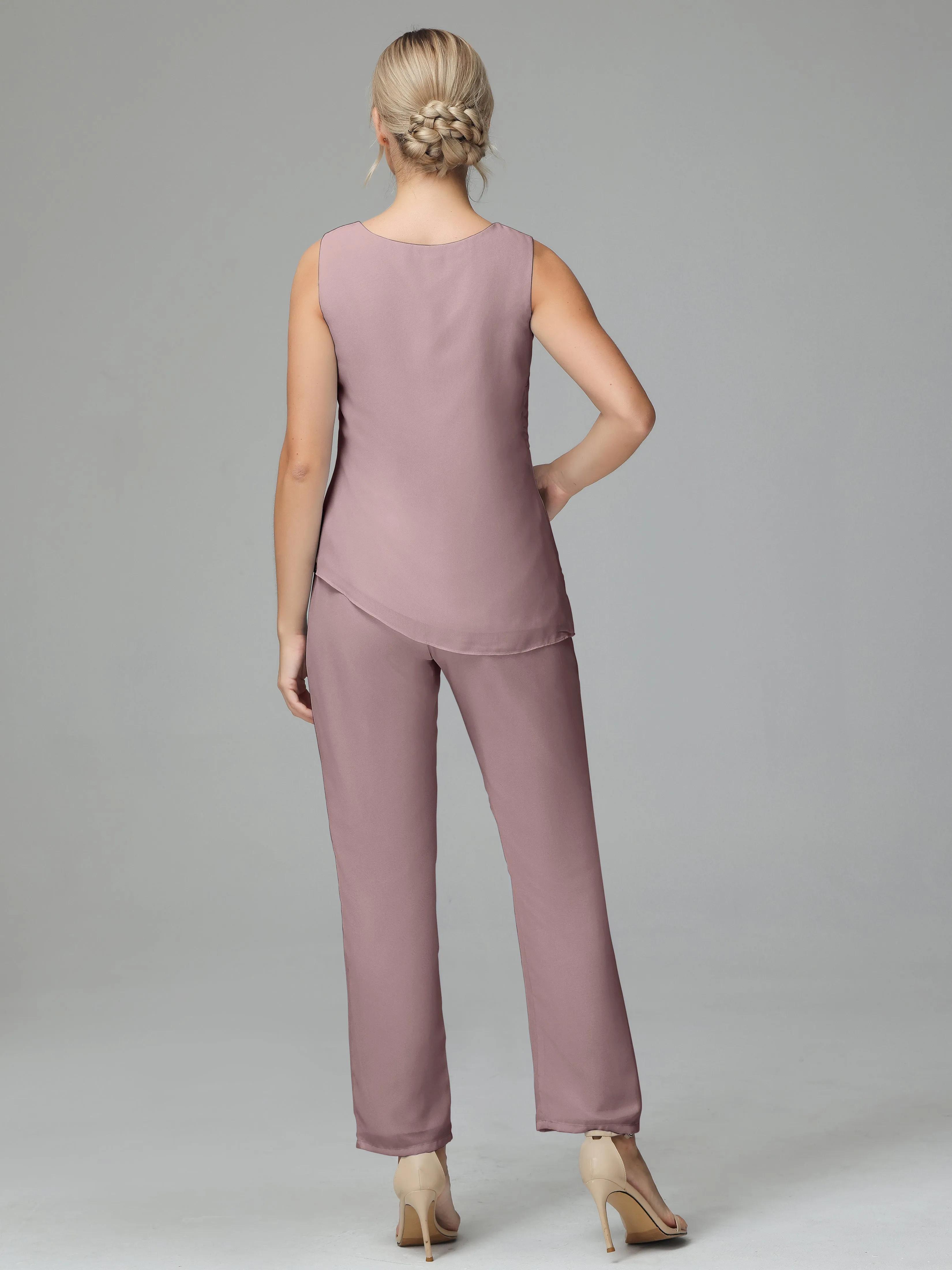 Long Sleeves 3 Pieces Chiffon Mother of Bride Dress Pant Suits