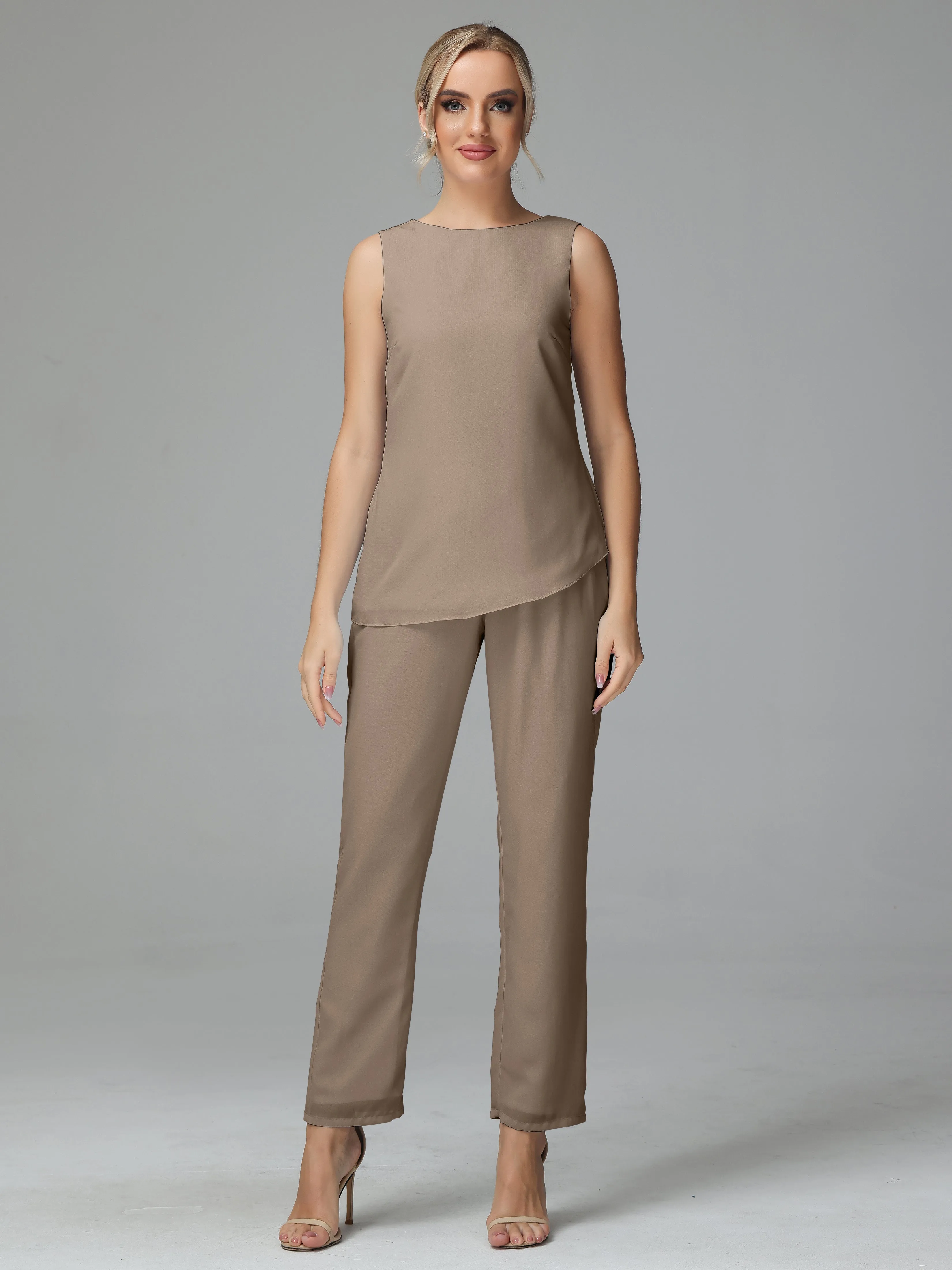 Long Sleeves 3 Pieces Chiffon Mother of Bride Dress Pant Suits