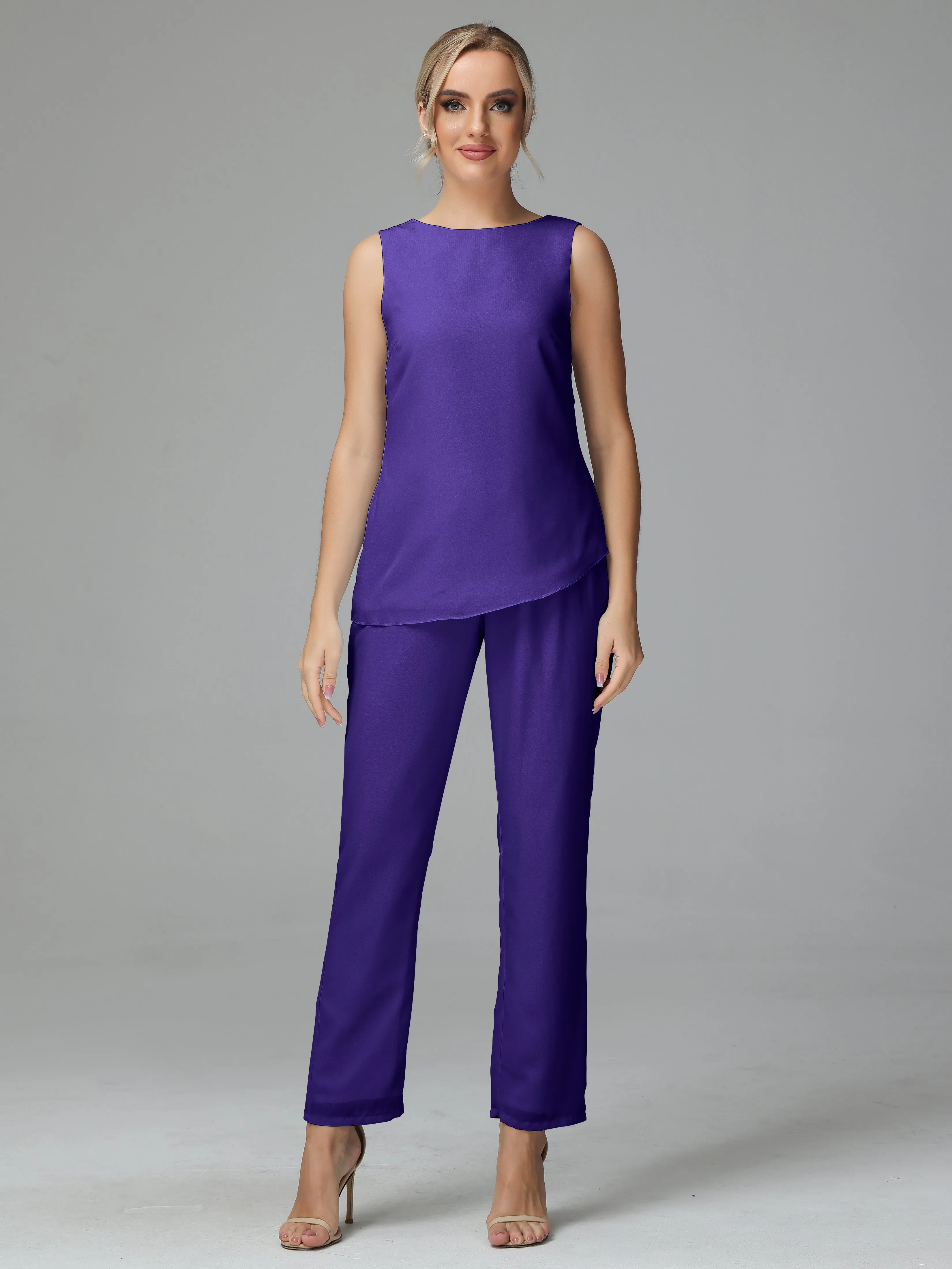 Long Sleeves 3 Pieces Chiffon Mother of Bride Dress Pant Suits