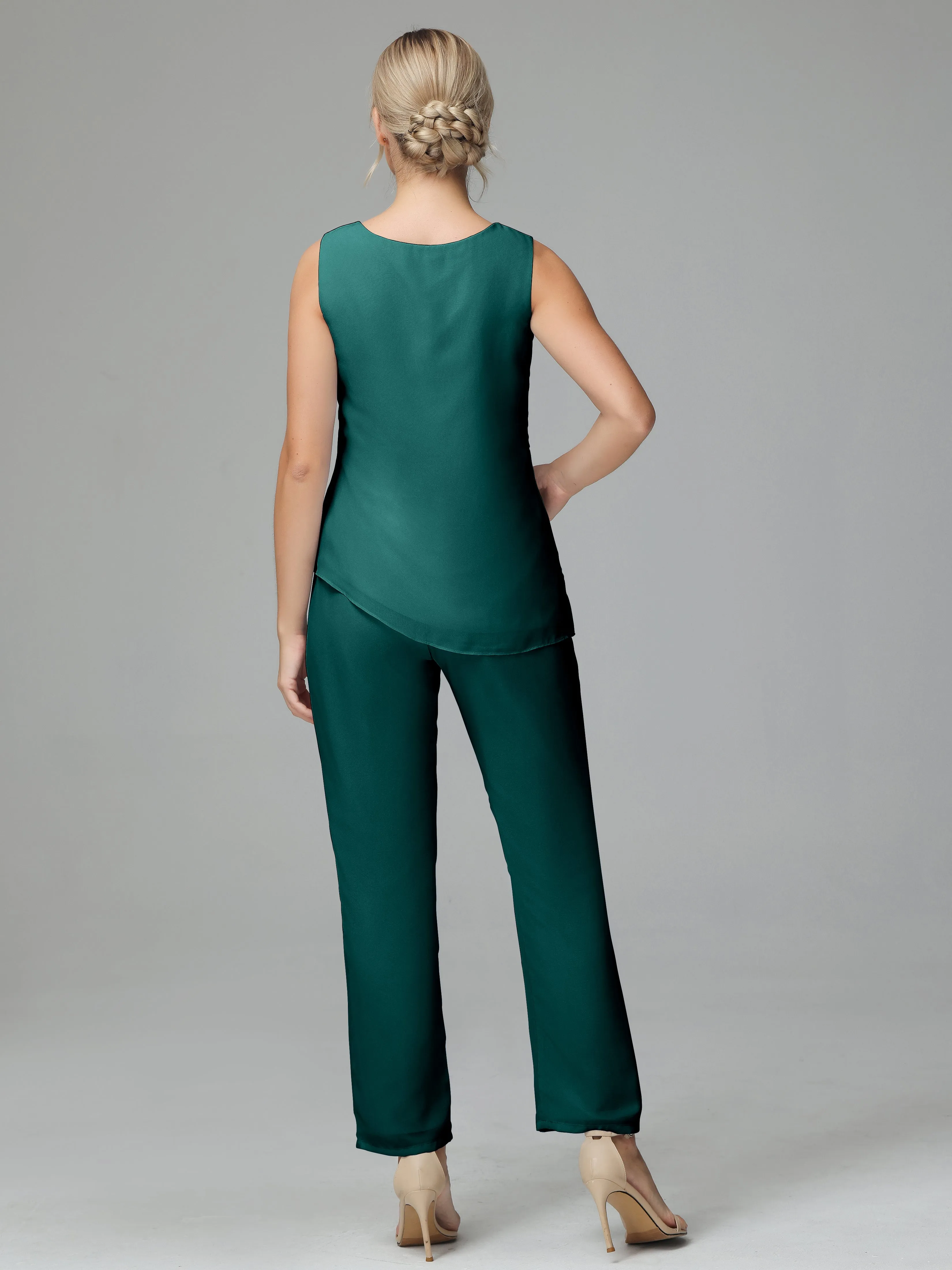 Long Sleeves 3 Pieces Chiffon Mother of Bride Dress Pant Suits