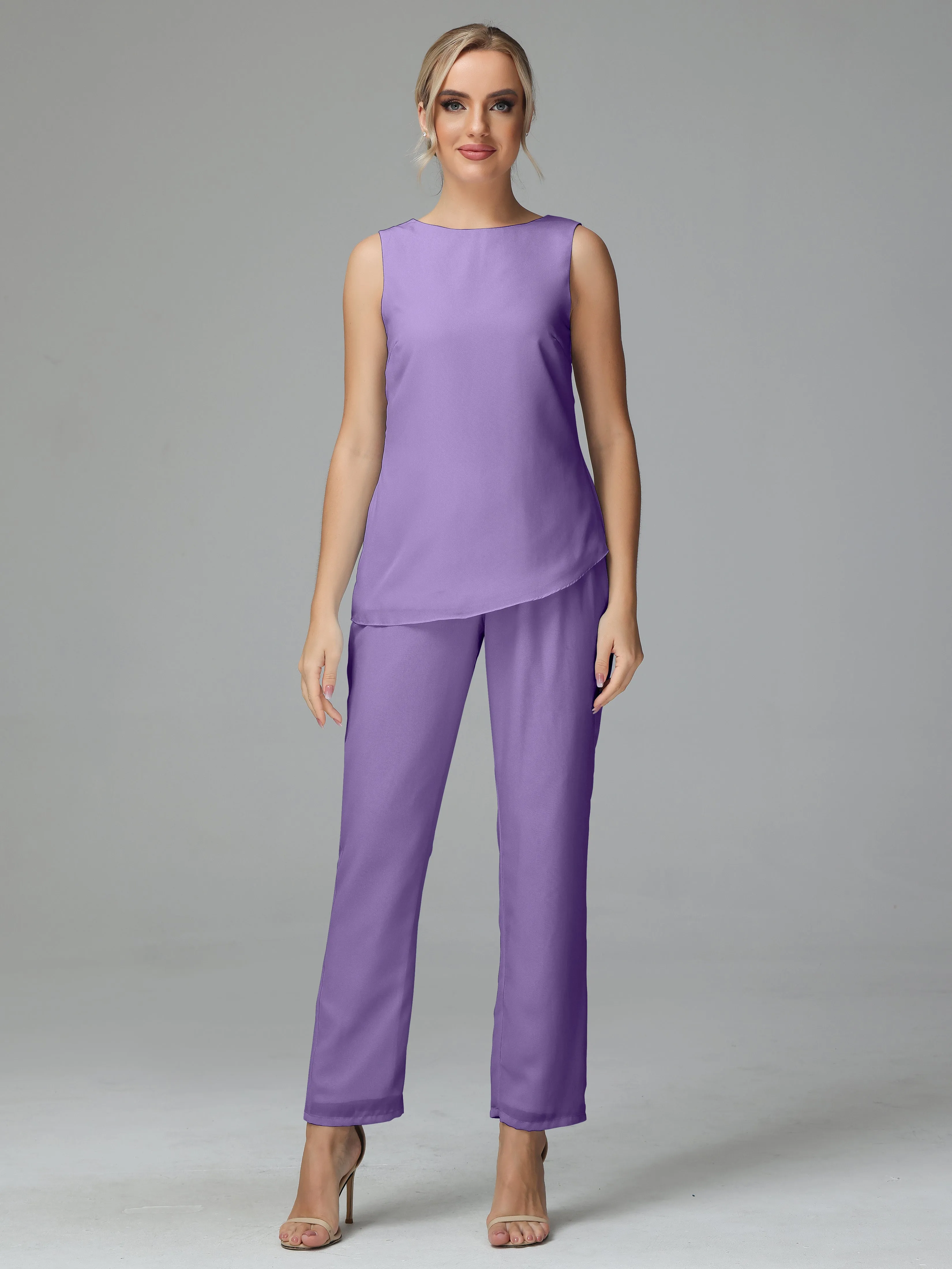 Long Sleeves 3 Pieces Chiffon Mother of Bride Dress Pant Suits