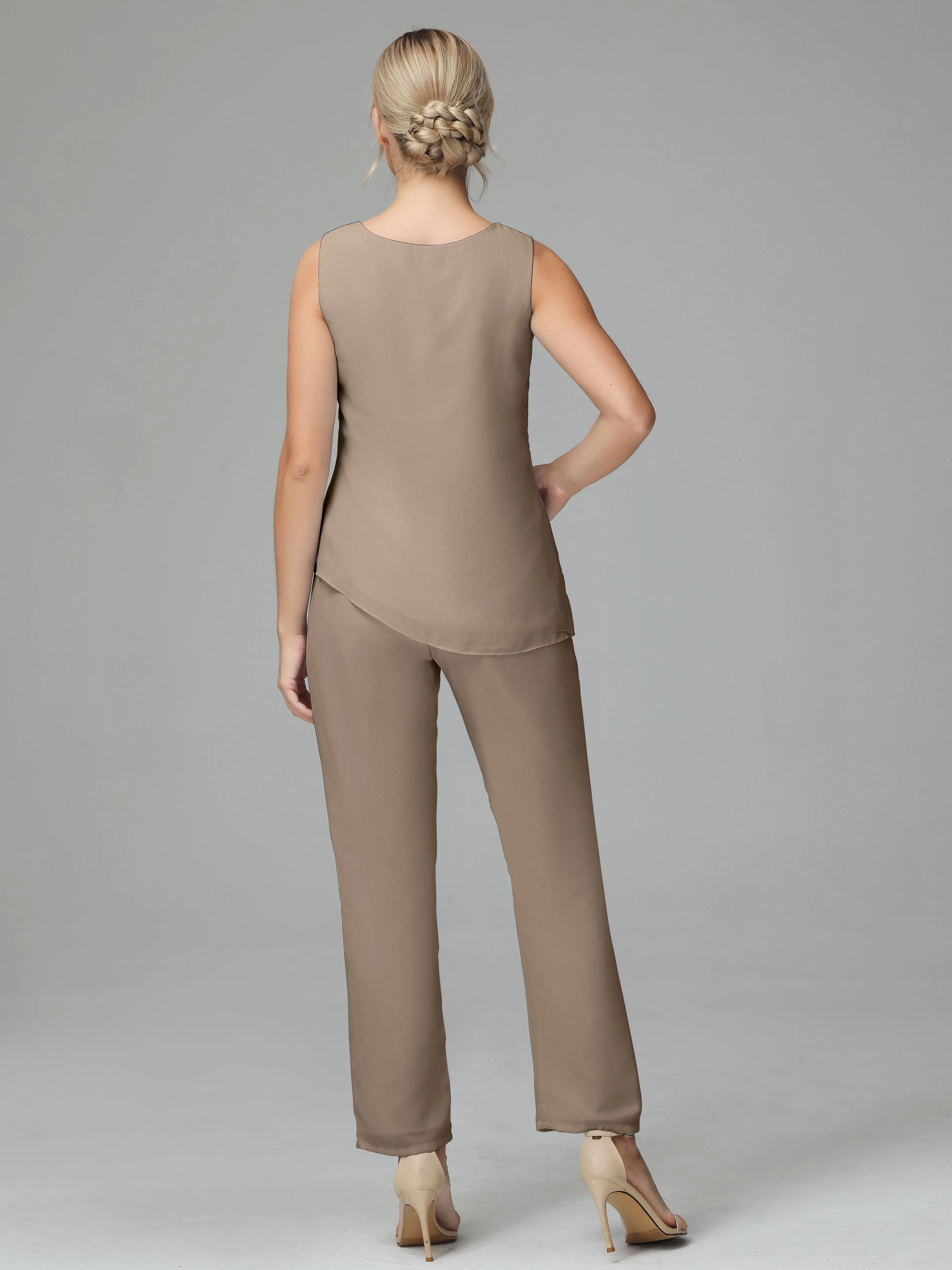 Long Sleeves 3 Pieces Chiffon Mother of Bride Dress Pant Suits
