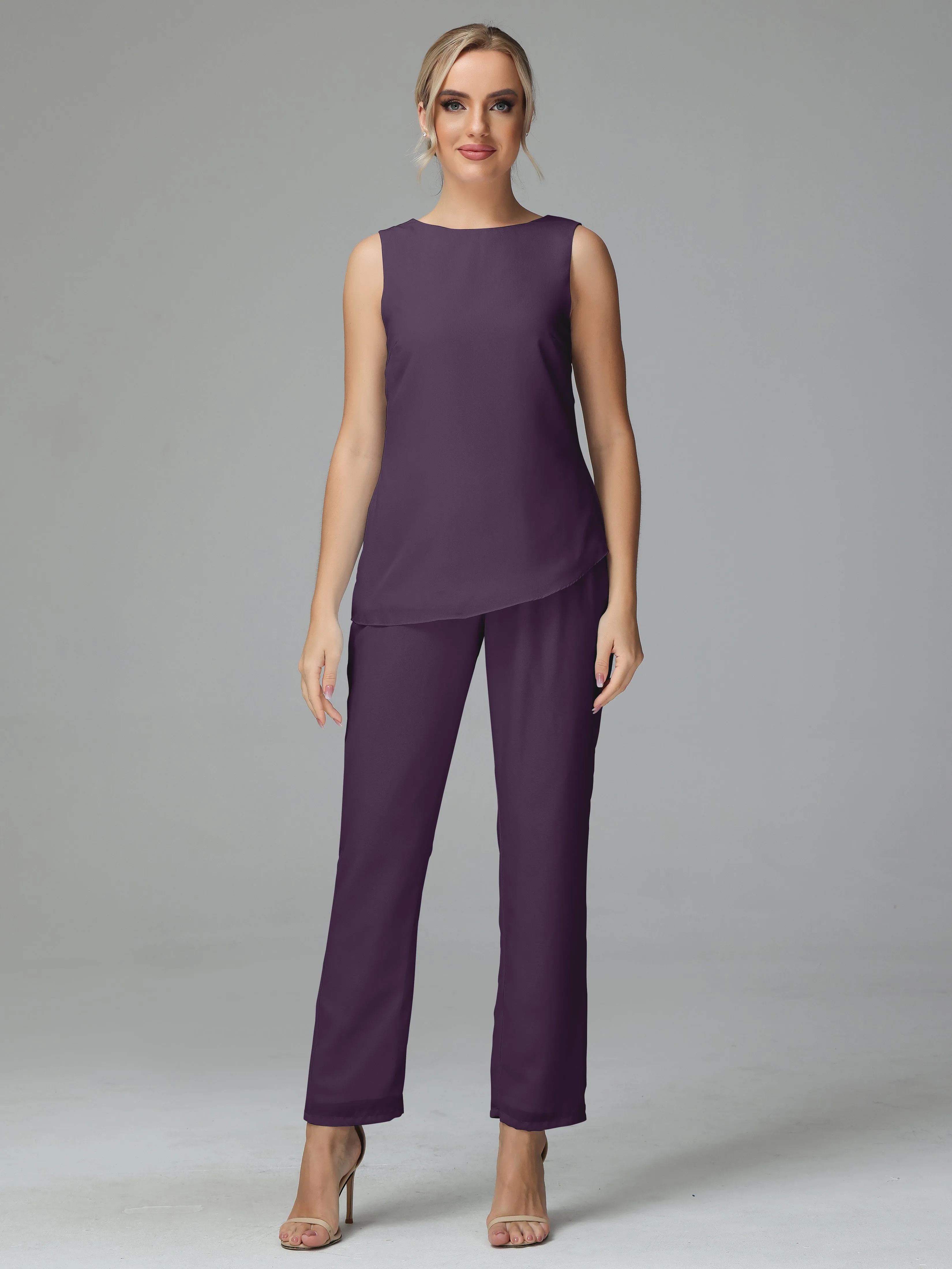Long Sleeves 3 Pieces Chiffon Mother of Bride Dress Pant Suits