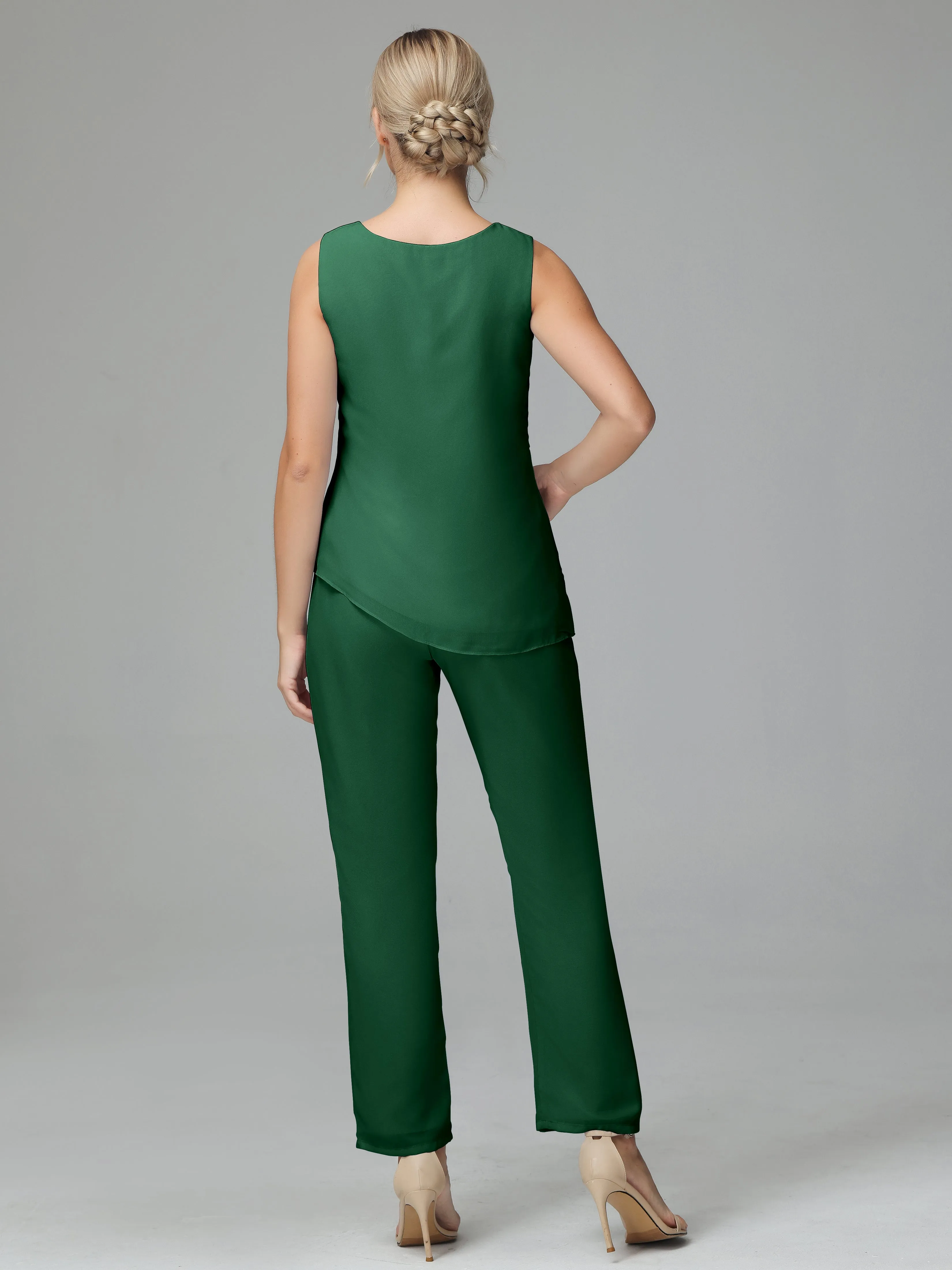 Long Sleeves 3 Pieces Chiffon Mother of Bride Dress Pant Suits