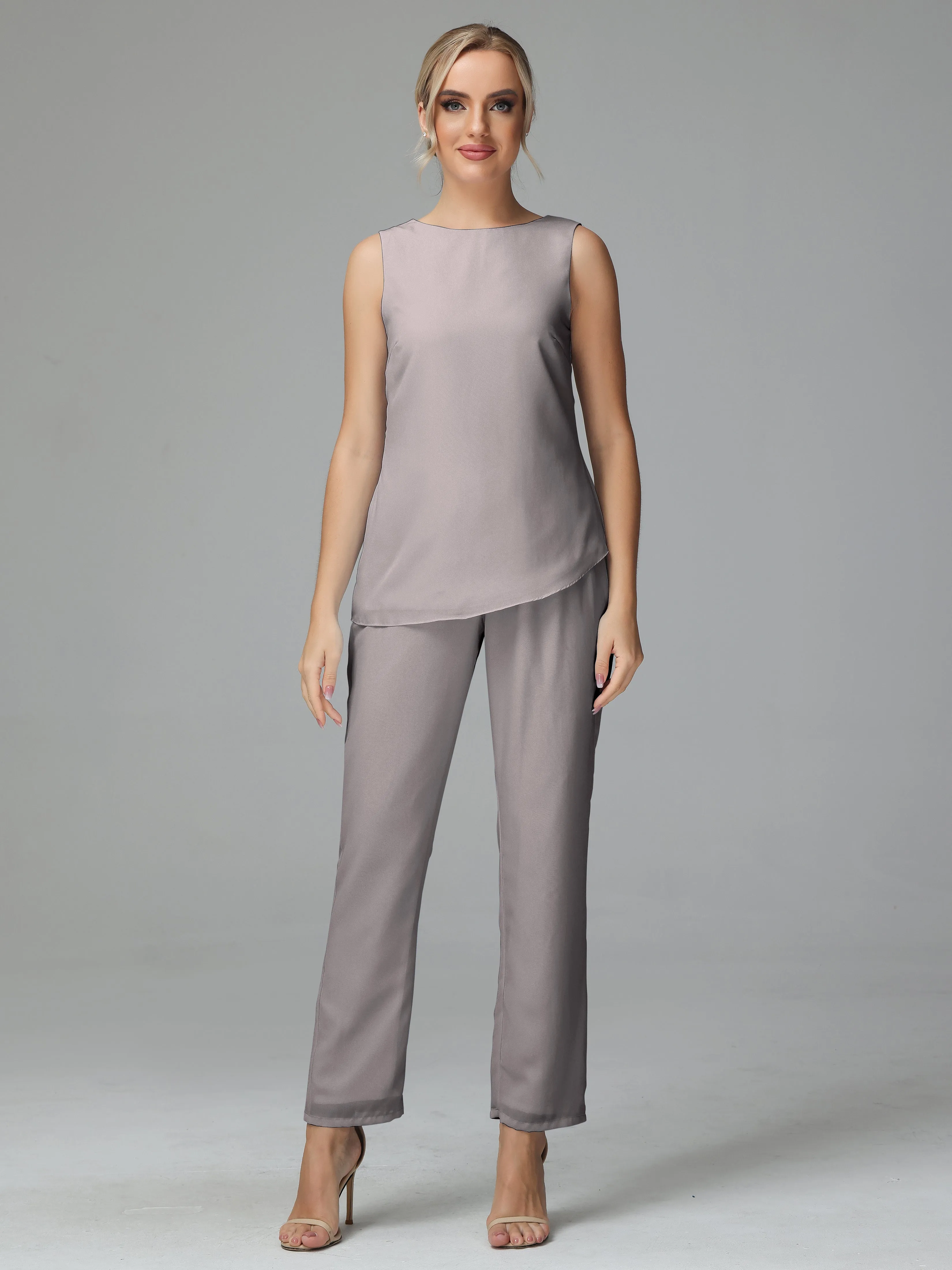 Long Sleeves 3 Pieces Chiffon Mother of Bride Dress Pant Suits