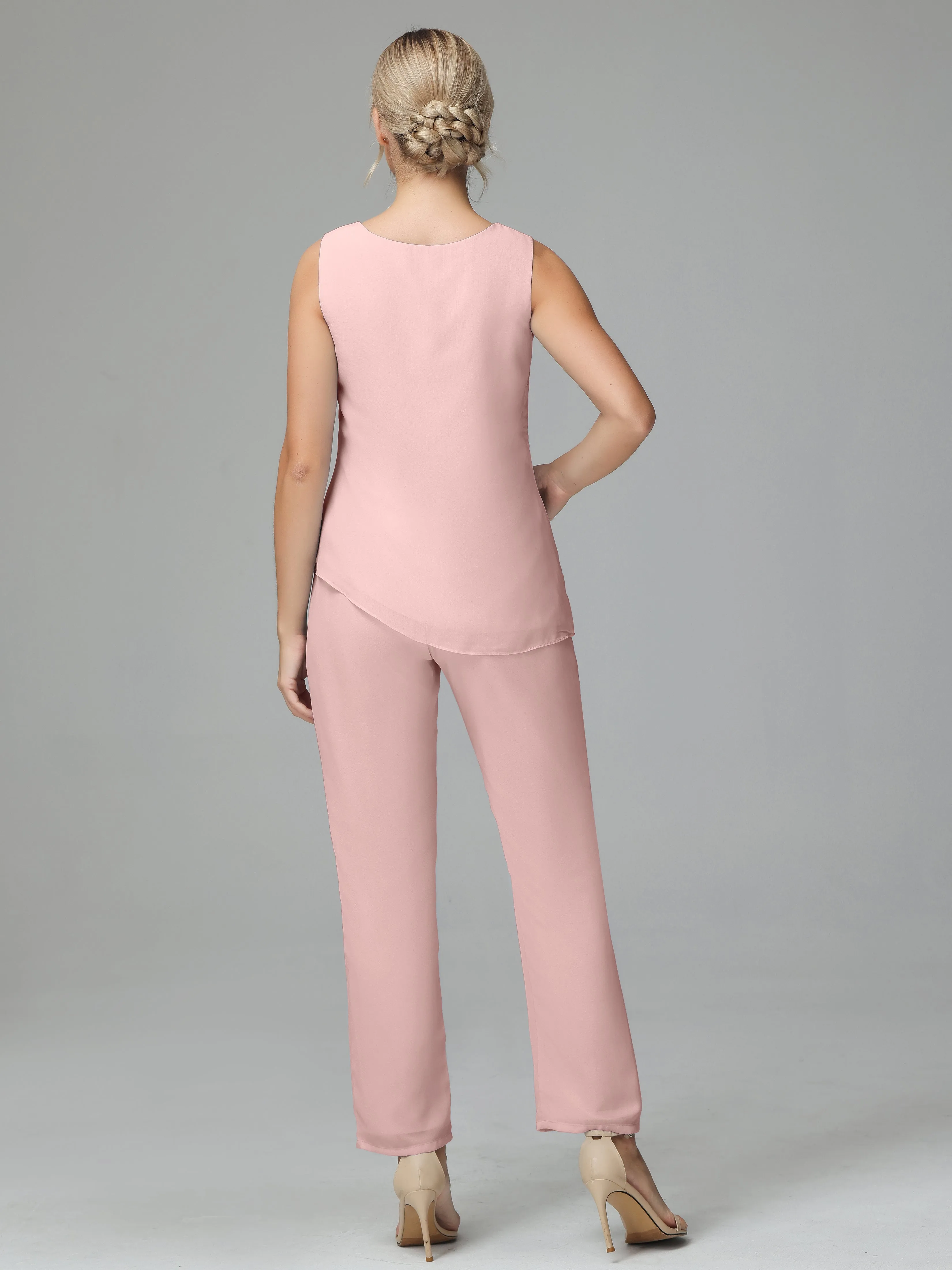 Long Sleeves 3 Pieces Chiffon Mother of Bride Dress Pant Suits