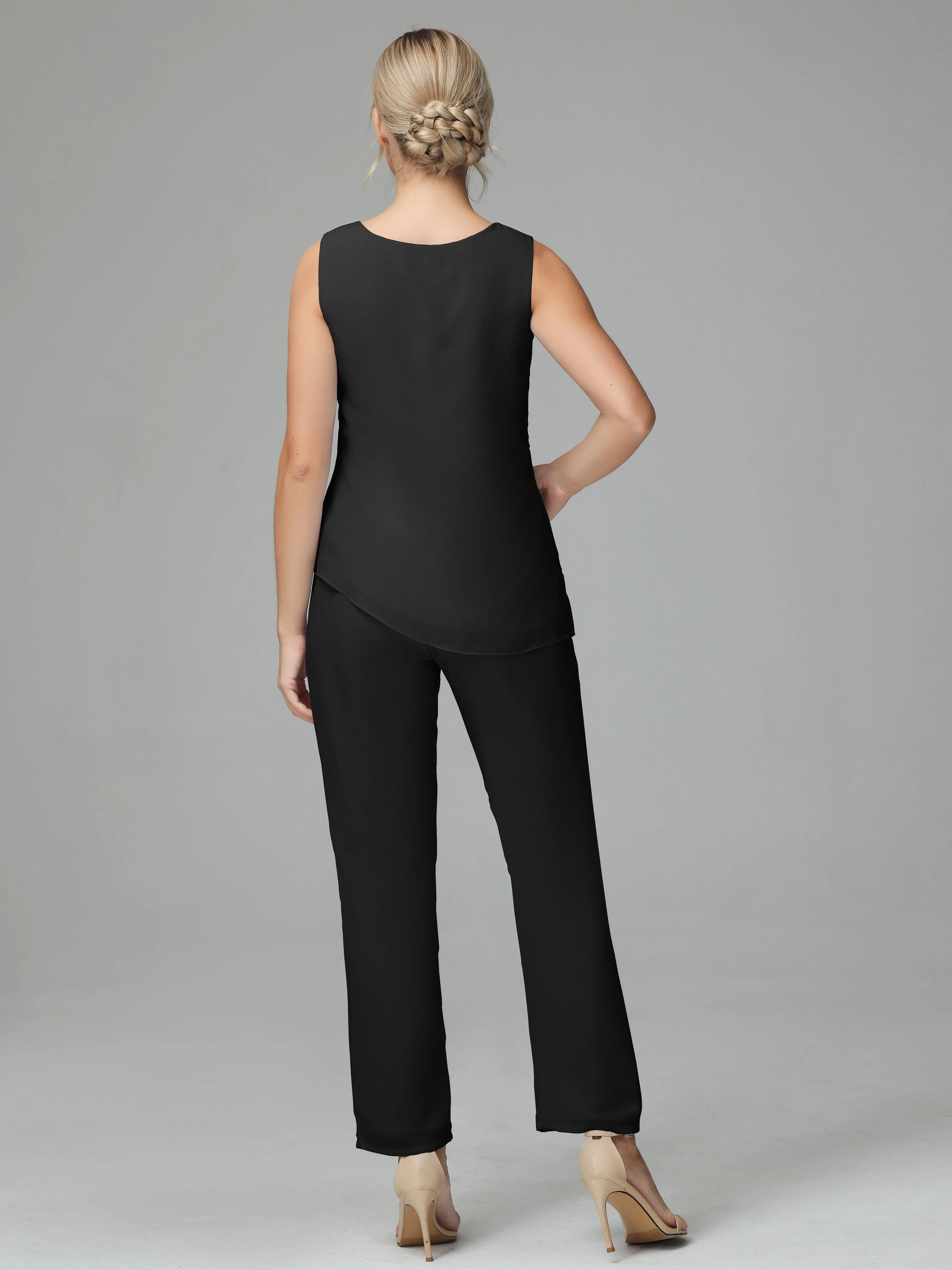 Long Sleeves 3 Pieces Chiffon Mother of Bride Dress Pant Suits