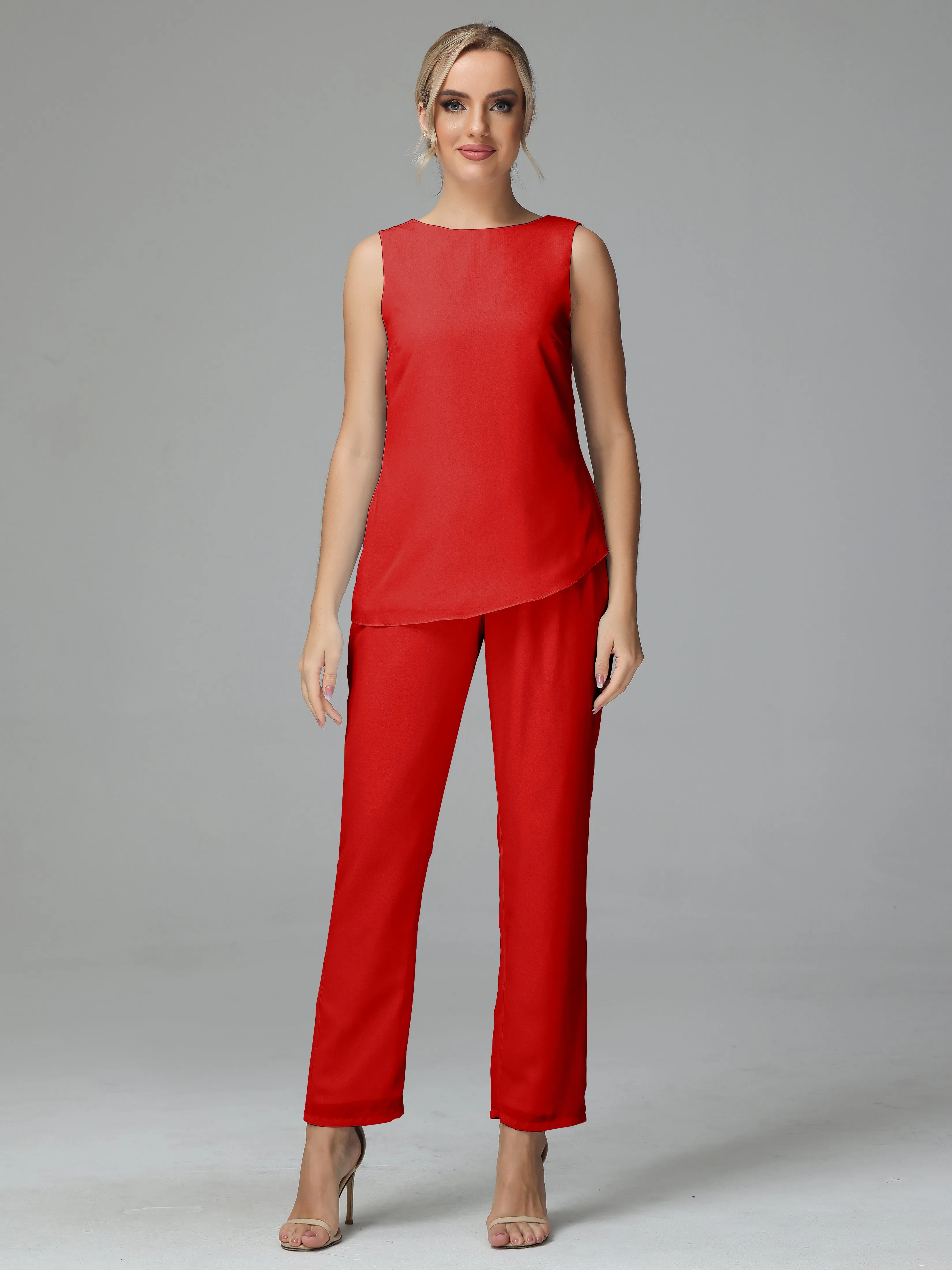 Long Sleeves 3 Pieces Chiffon Mother of Bride Dress Pant Suits