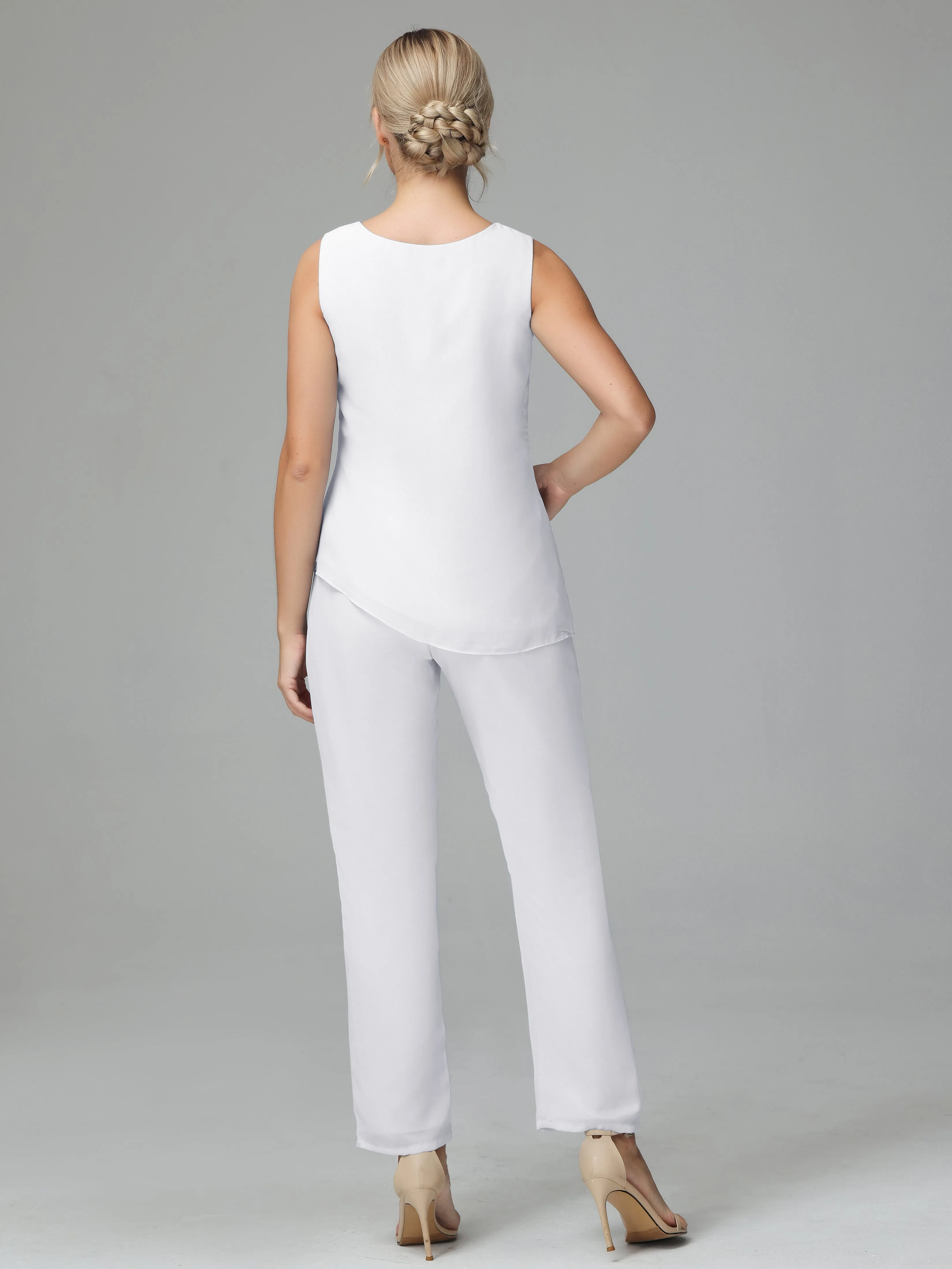 Long Sleeves 3 Pieces Chiffon Mother of Bride Dress Pant Suits