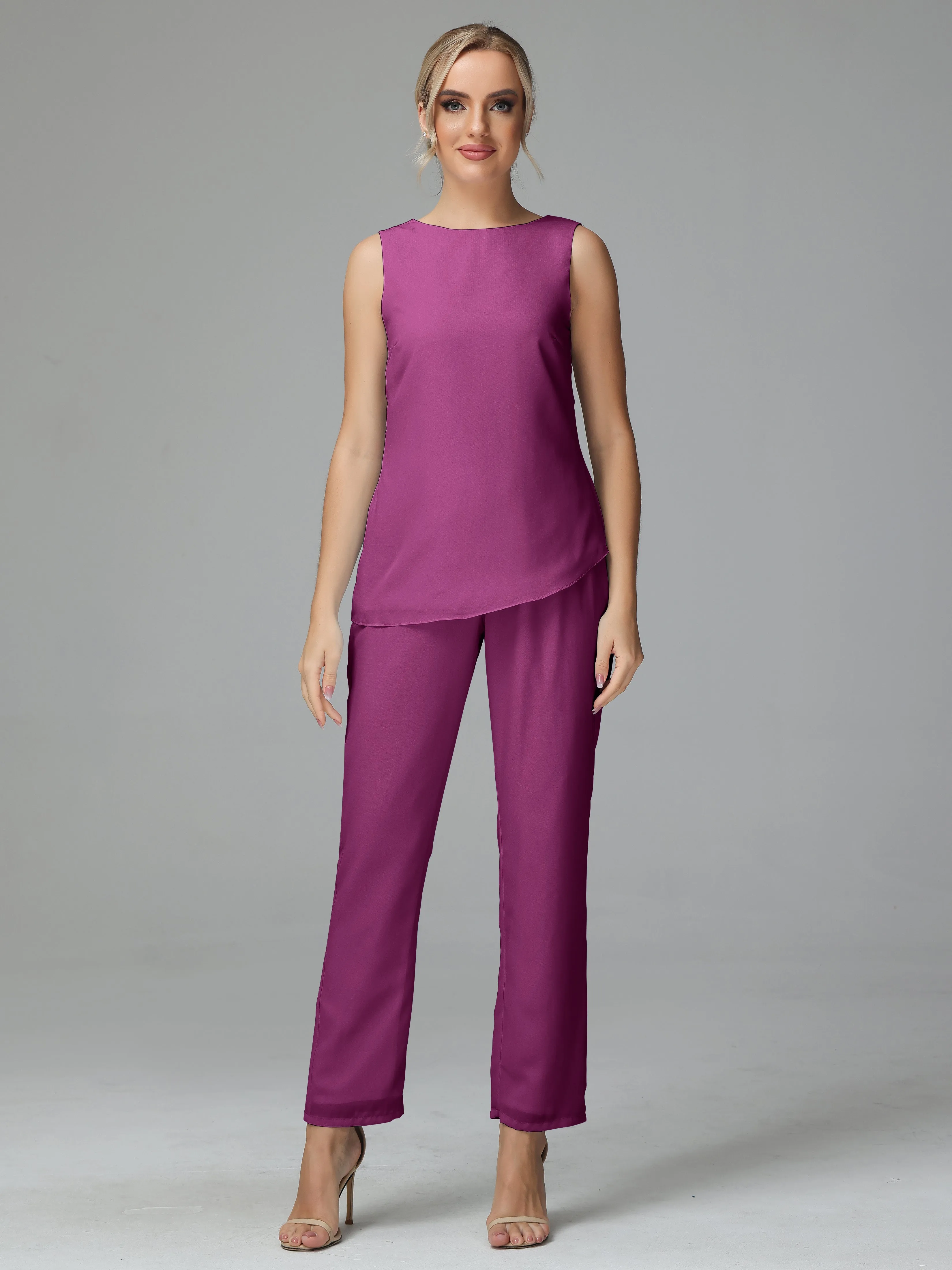Long Sleeves 3 Pieces Chiffon Mother of Bride Dress Pant Suits