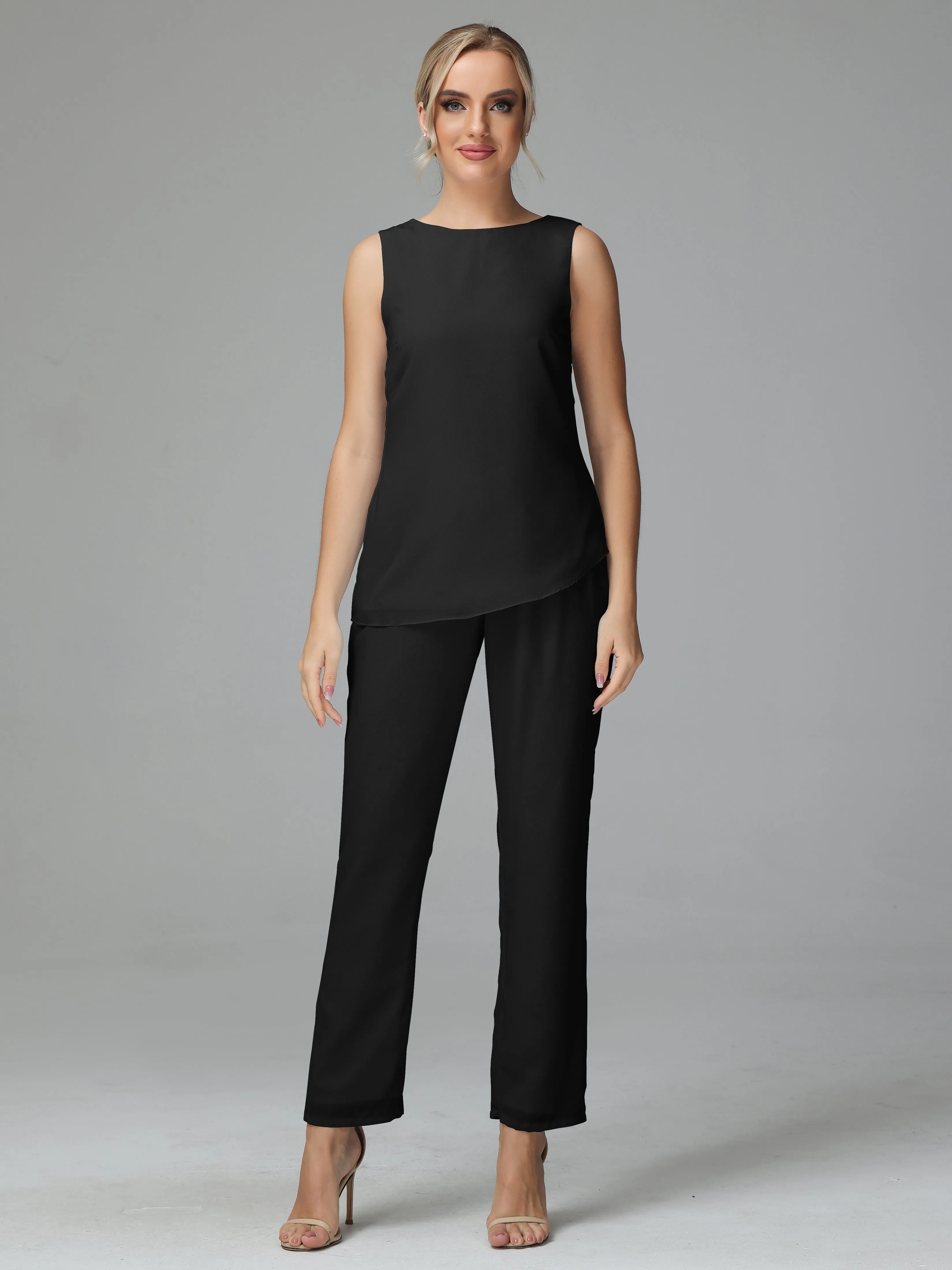 Long Sleeves 3 Pieces Chiffon Mother of Bride Dress Pant Suits