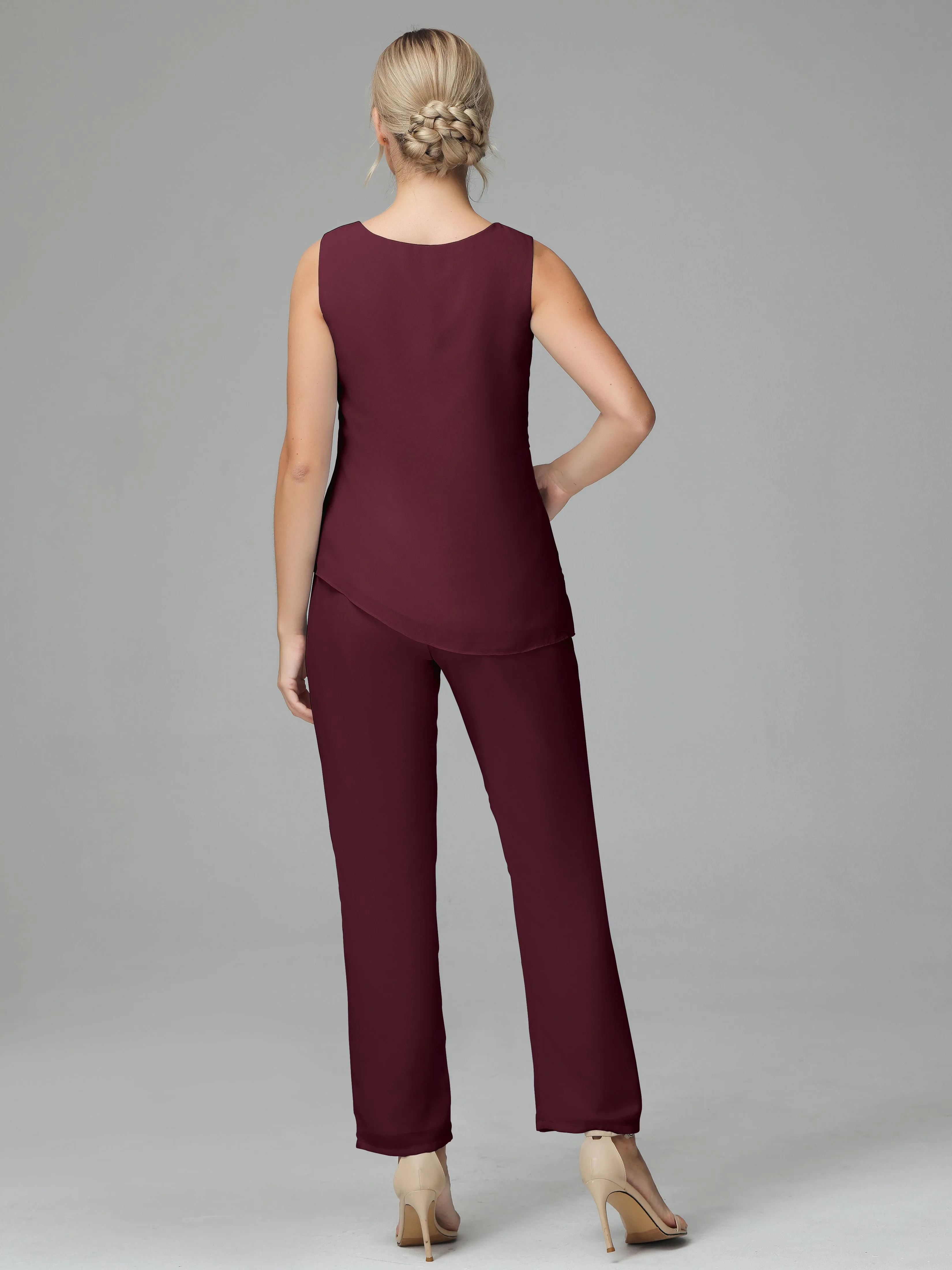 Long Sleeves 3 Pieces Chiffon Mother of Bride Dress Pant Suits