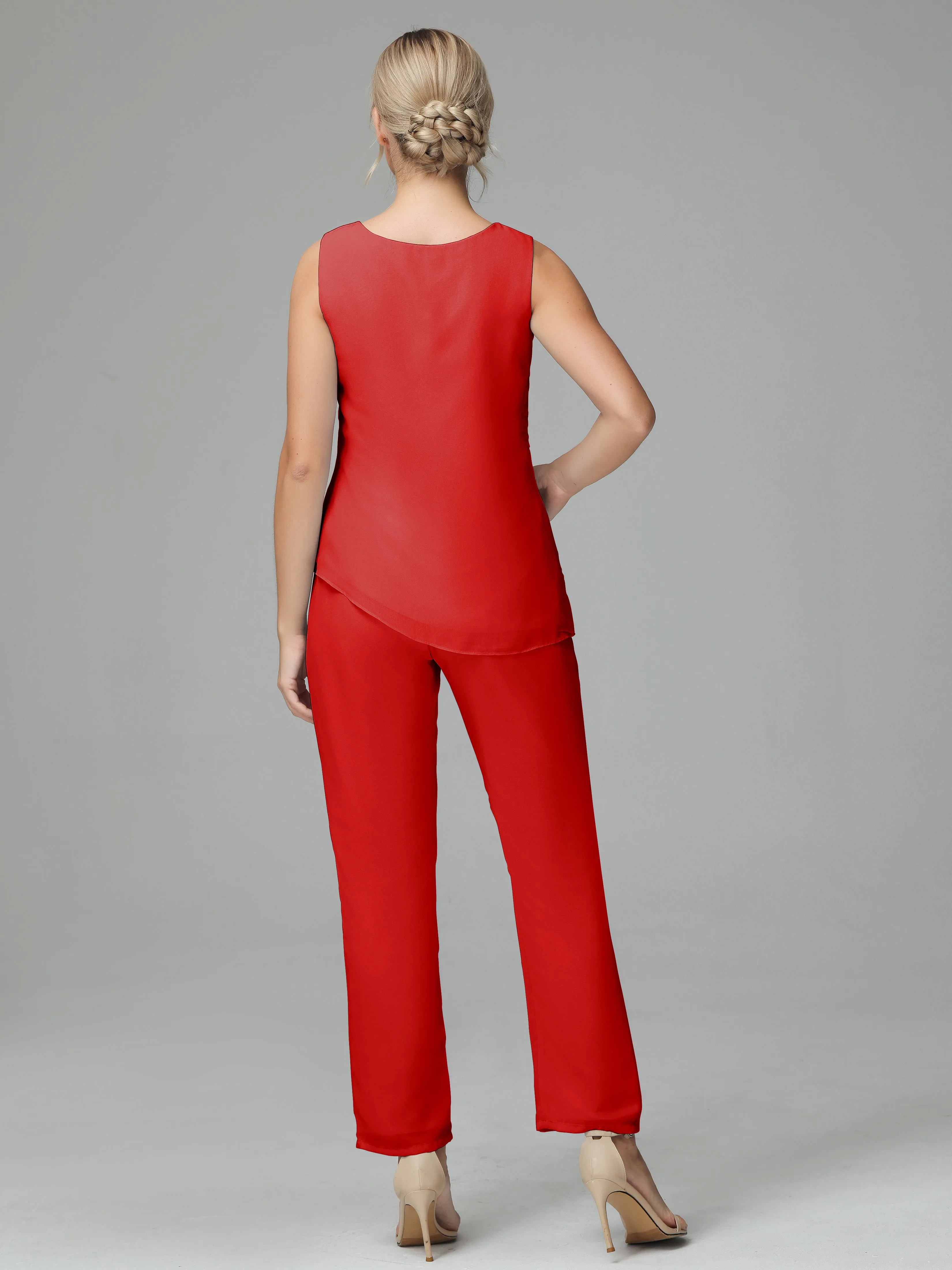 Long Sleeves 3 Pieces Chiffon Mother of Bride Dress Pant Suits