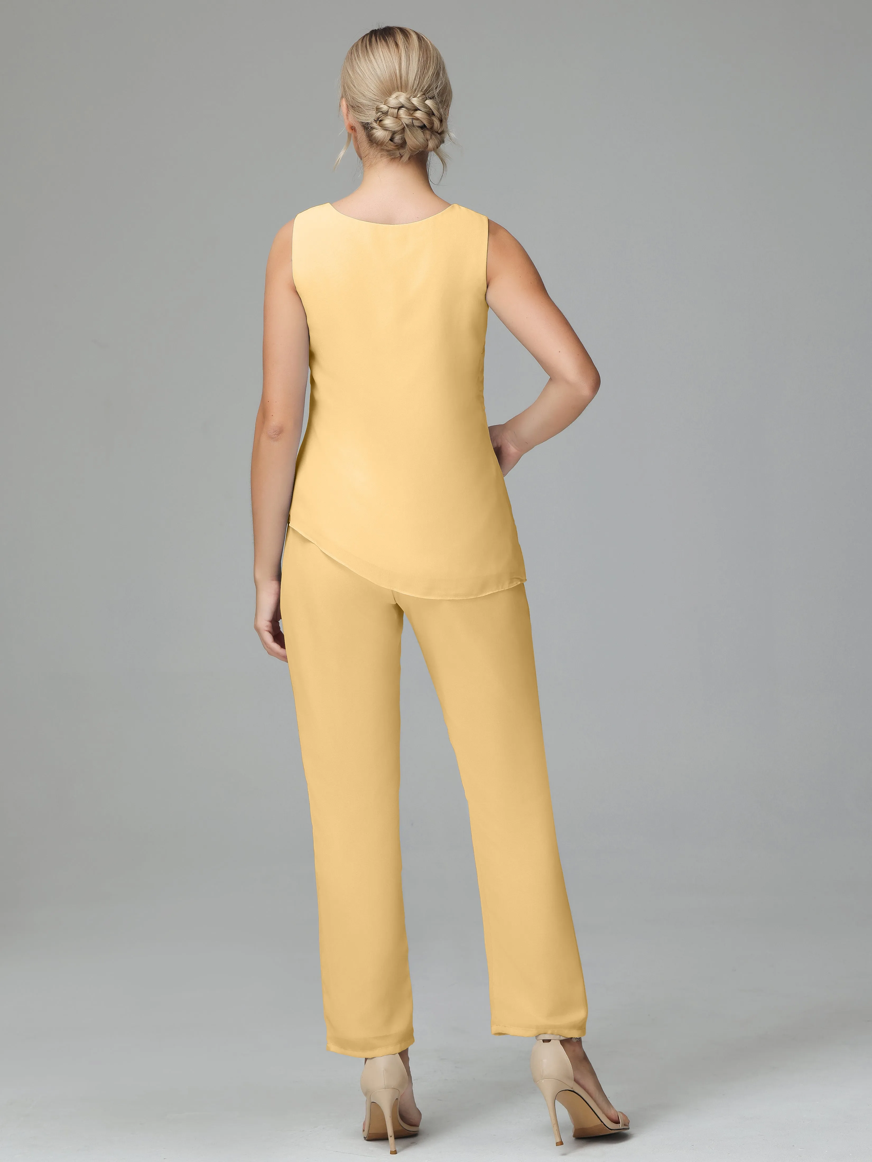 Long Sleeves 3 Pieces Chiffon Mother of Bride Dress Pant Suits