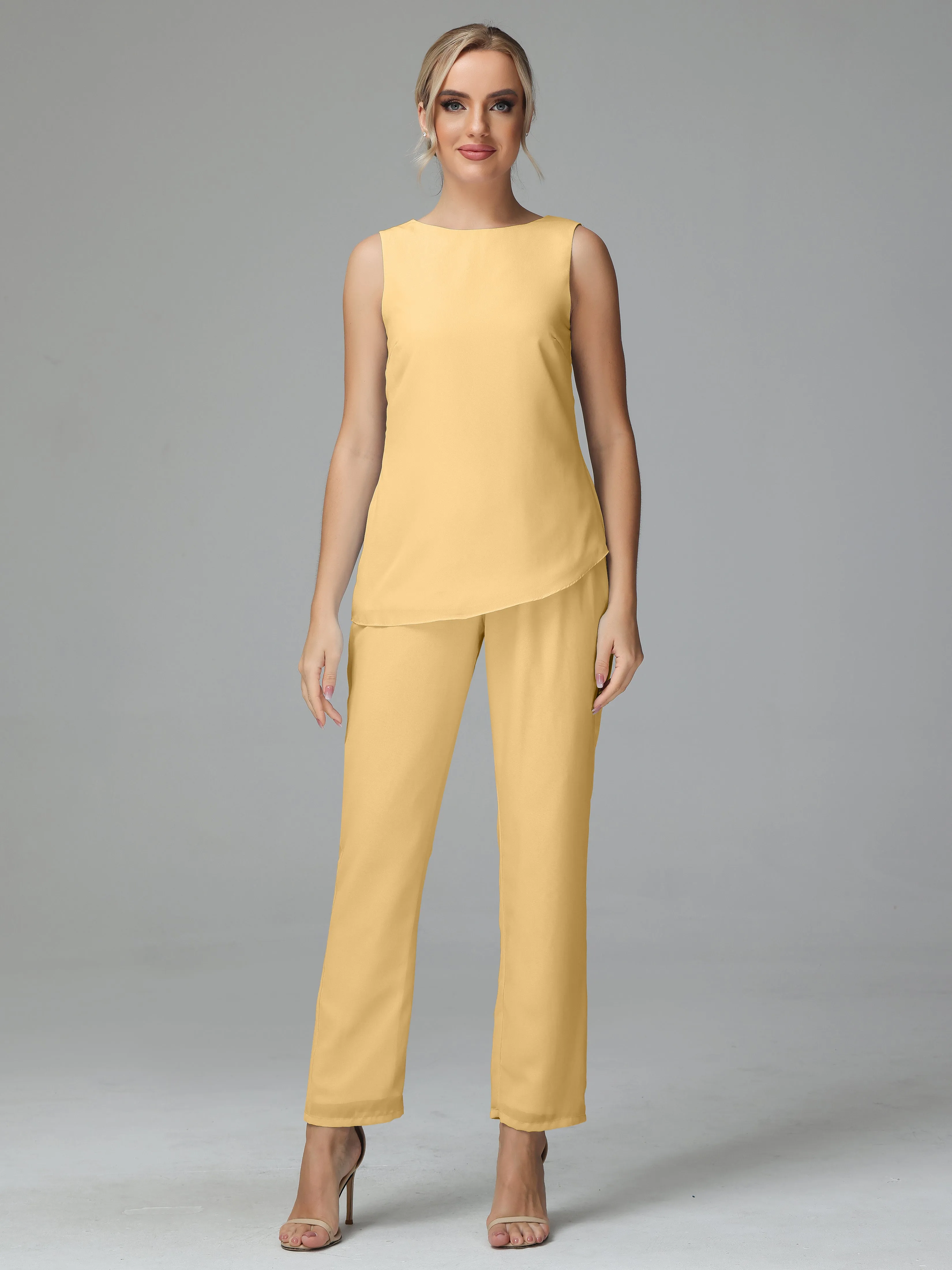 Long Sleeves 3 Pieces Chiffon Mother of Bride Dress Pant Suits