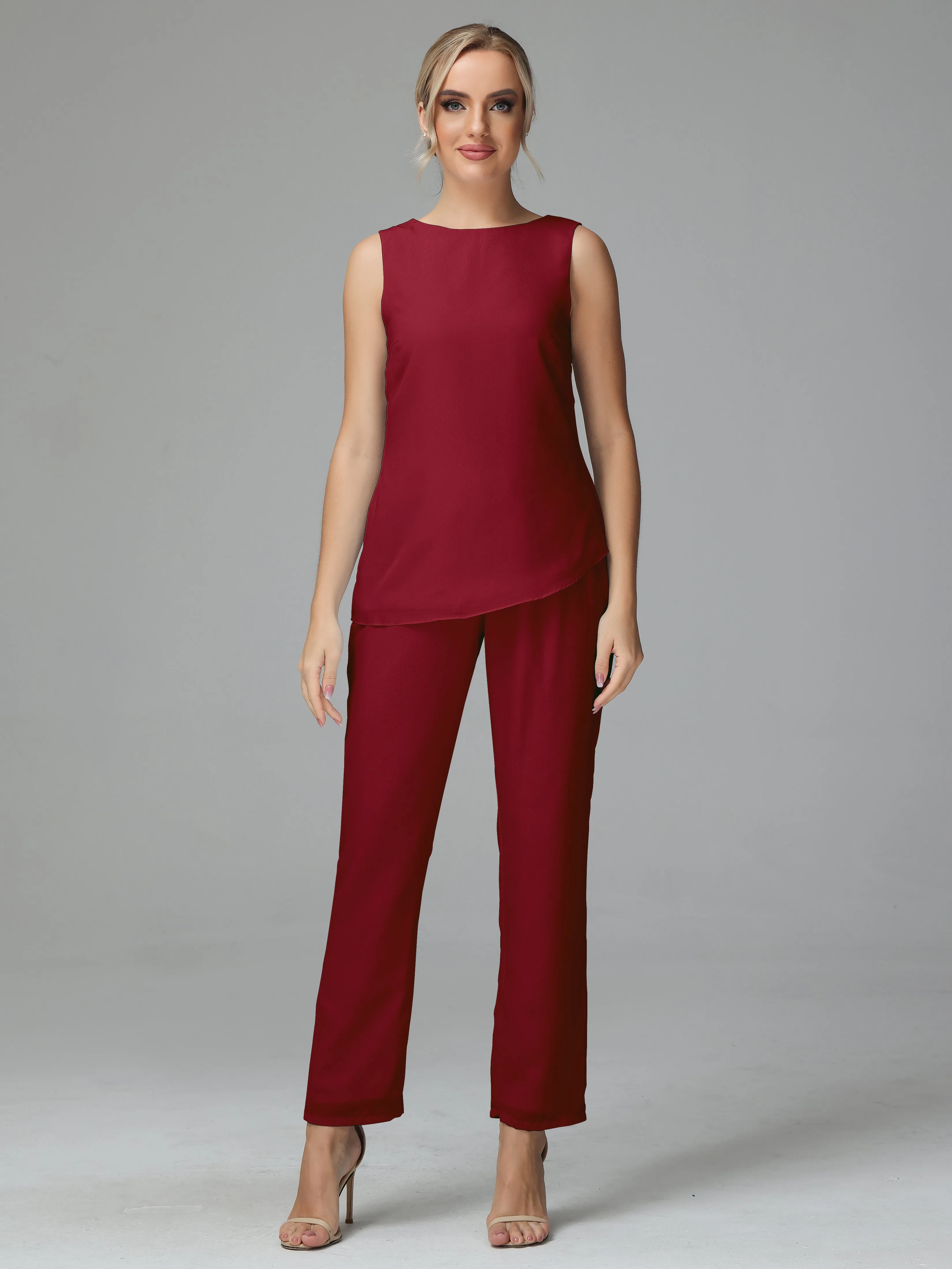 Long Sleeves 3 Pieces Chiffon Mother of Bride Dress Pant Suits