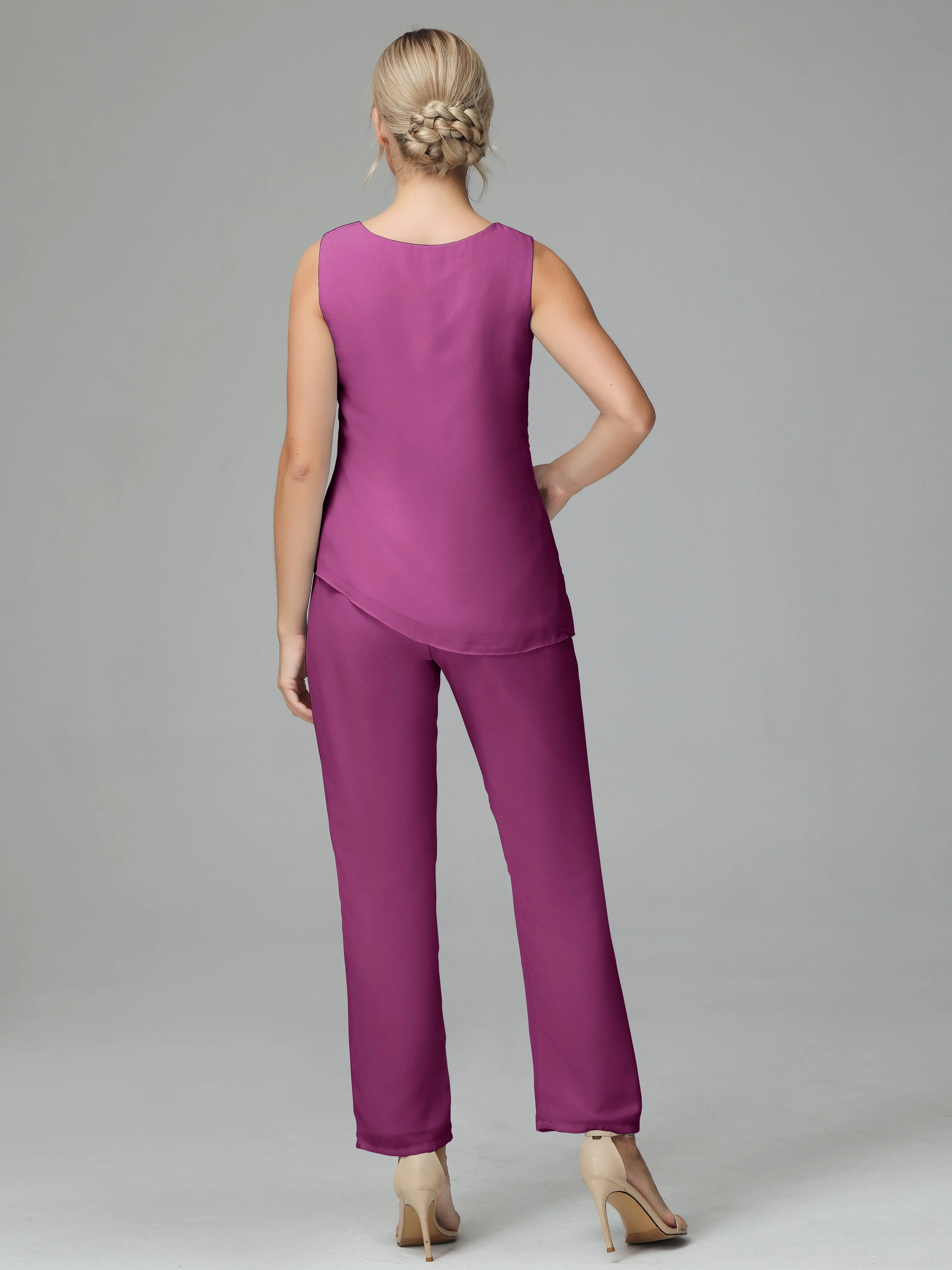 Long Sleeves 3 Pieces Chiffon Mother of Bride Dress Pant Suits