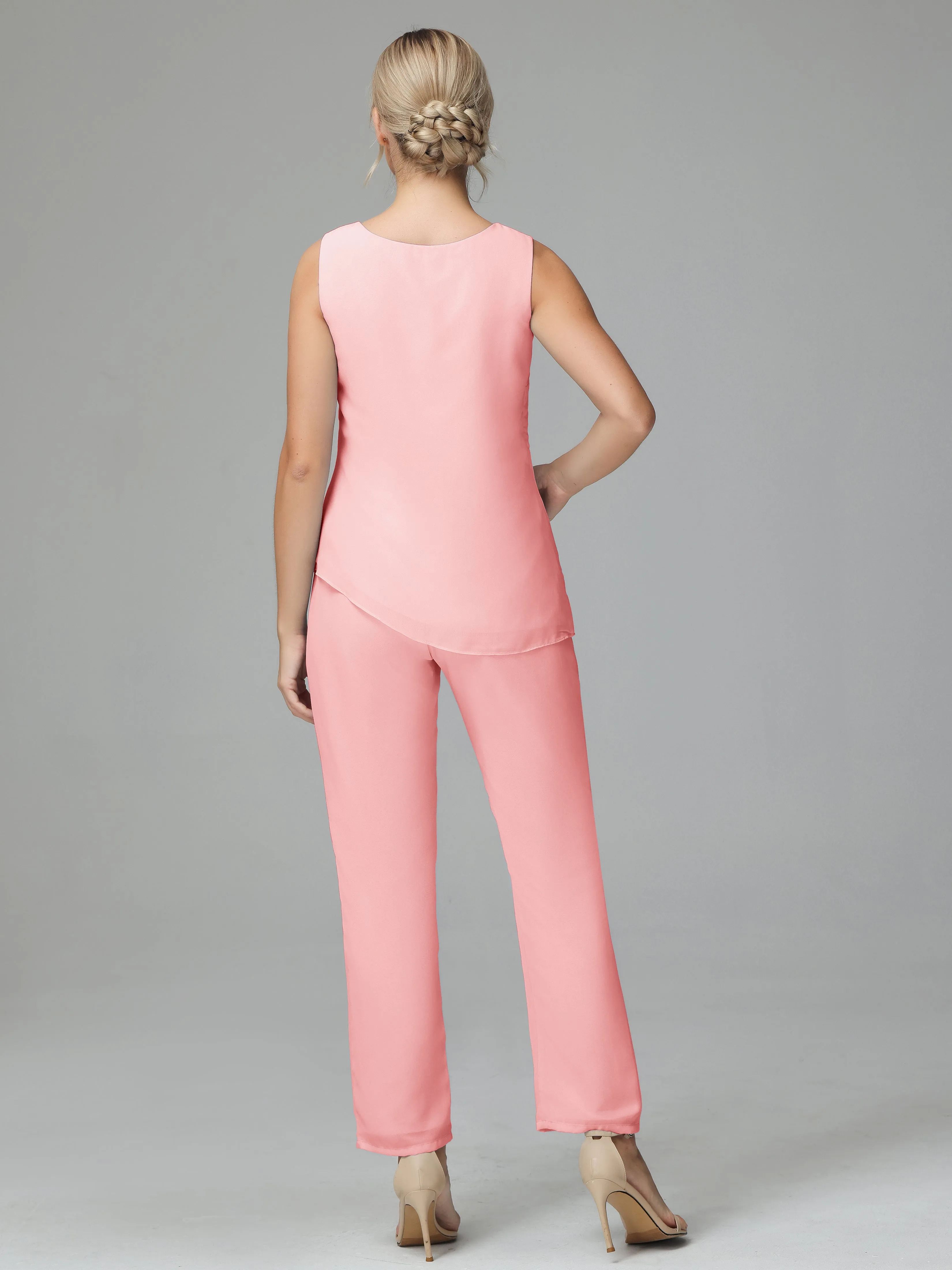 Long Sleeves 3 Pieces Chiffon Mother of Bride Dress Pant Suits
