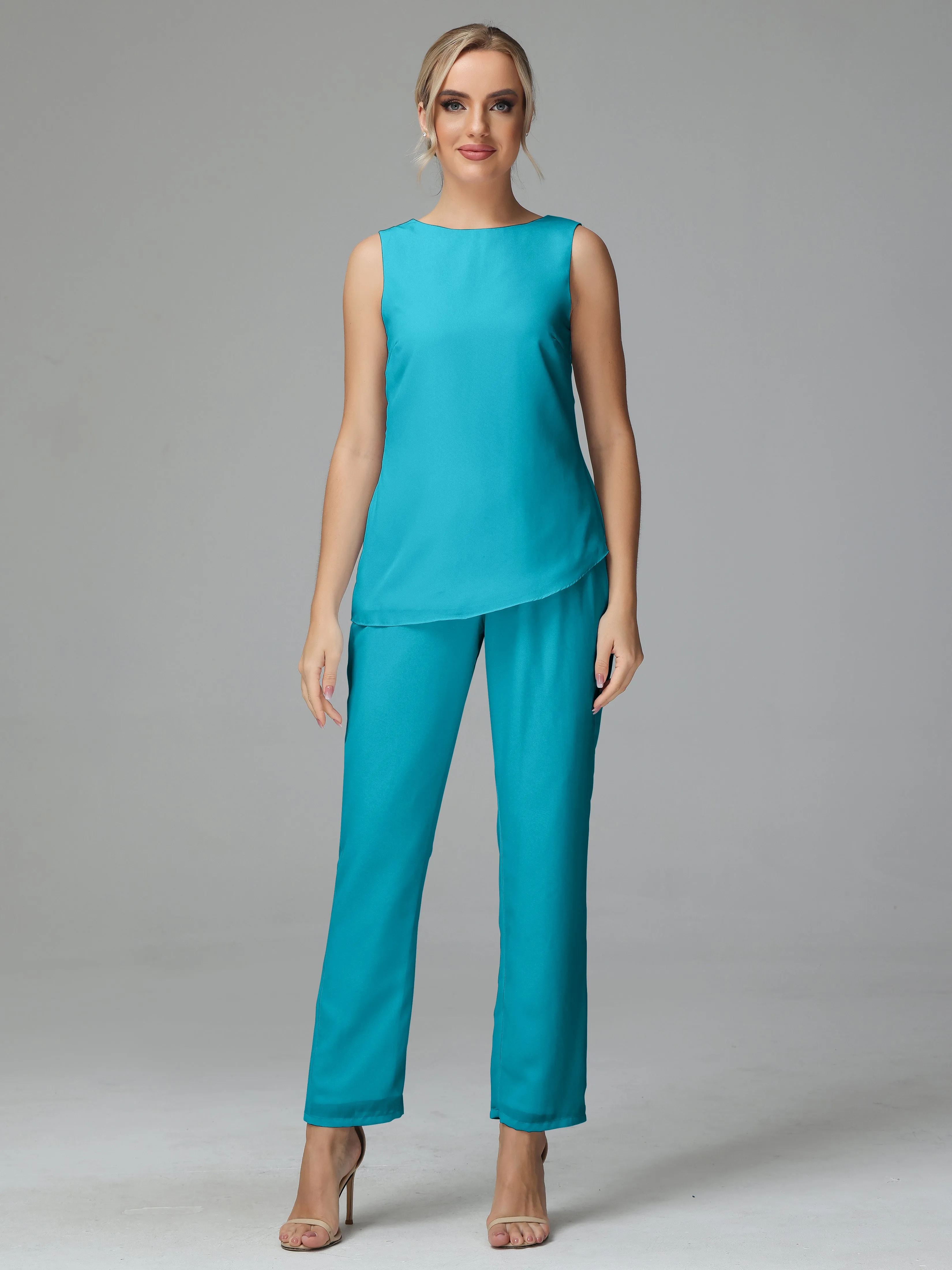 Long Sleeves 3 Pieces Chiffon Mother of Bride Dress Pant Suits