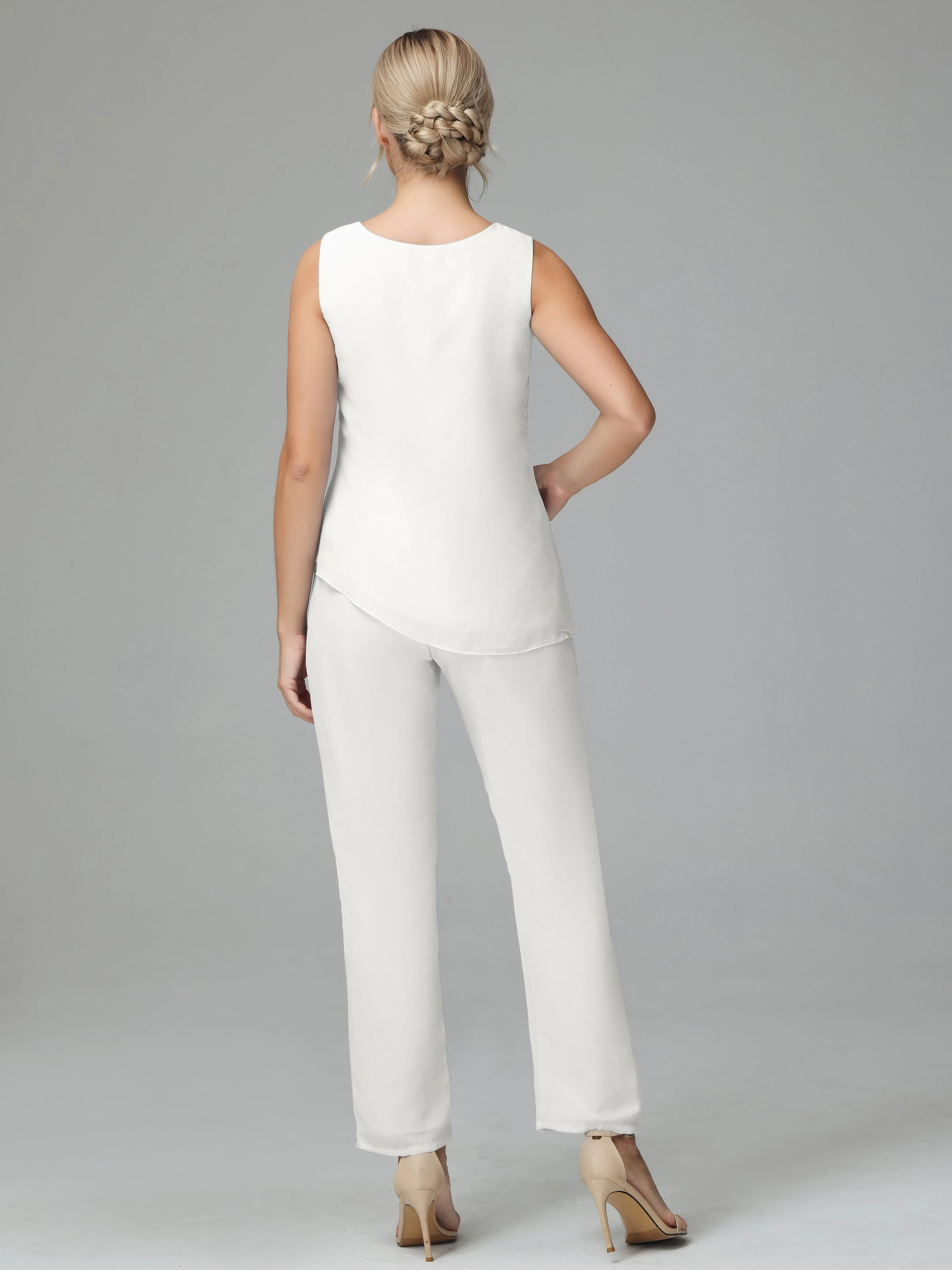 Long Sleeves 3 Pieces Chiffon Mother of Bride Dress Pant Suits