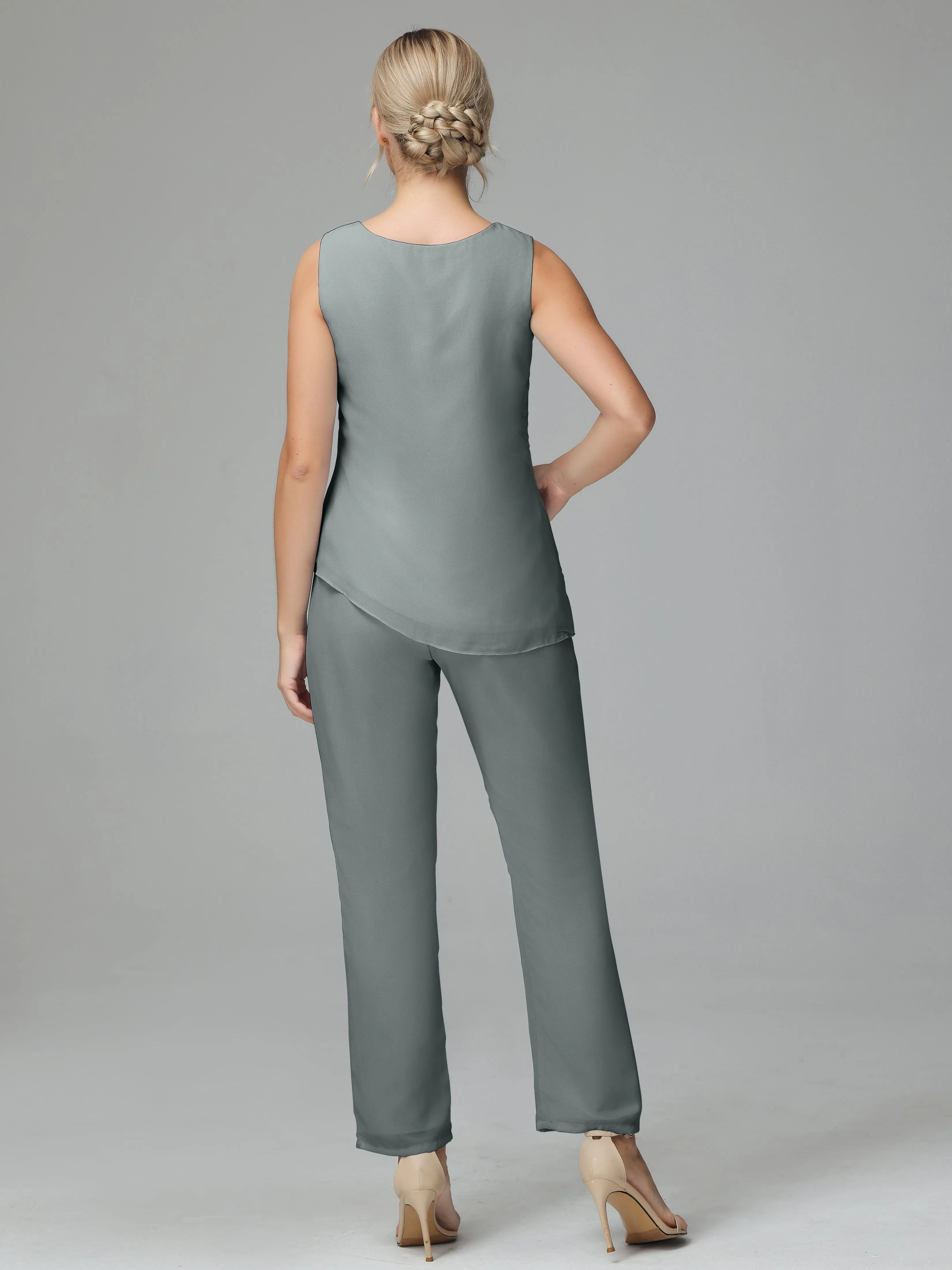 Long Sleeves 3 Pieces Chiffon Mother of Bride Dress Pant Suits