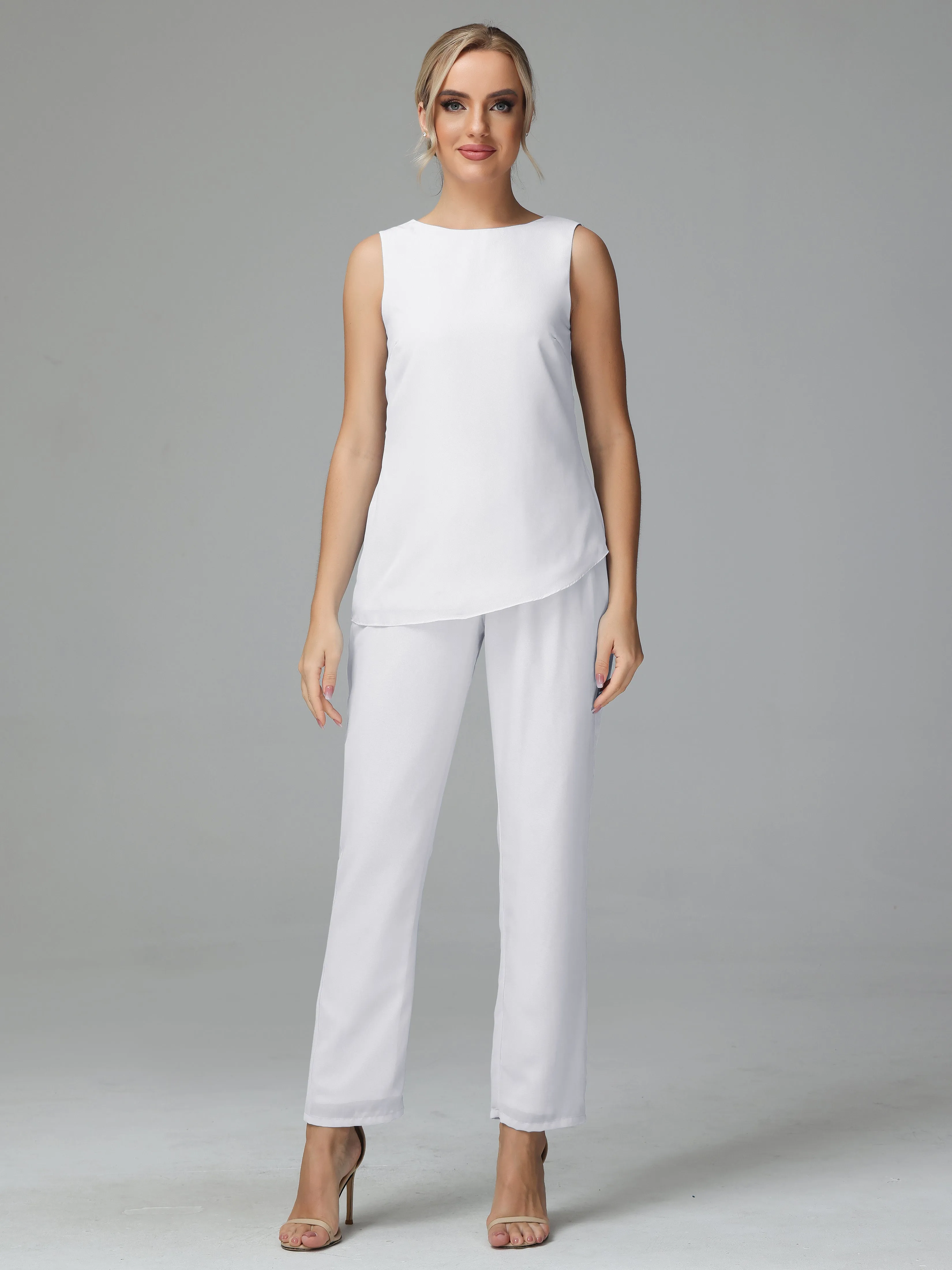 Long Sleeves 3 Pieces Chiffon Mother of Bride Dress Pant Suits