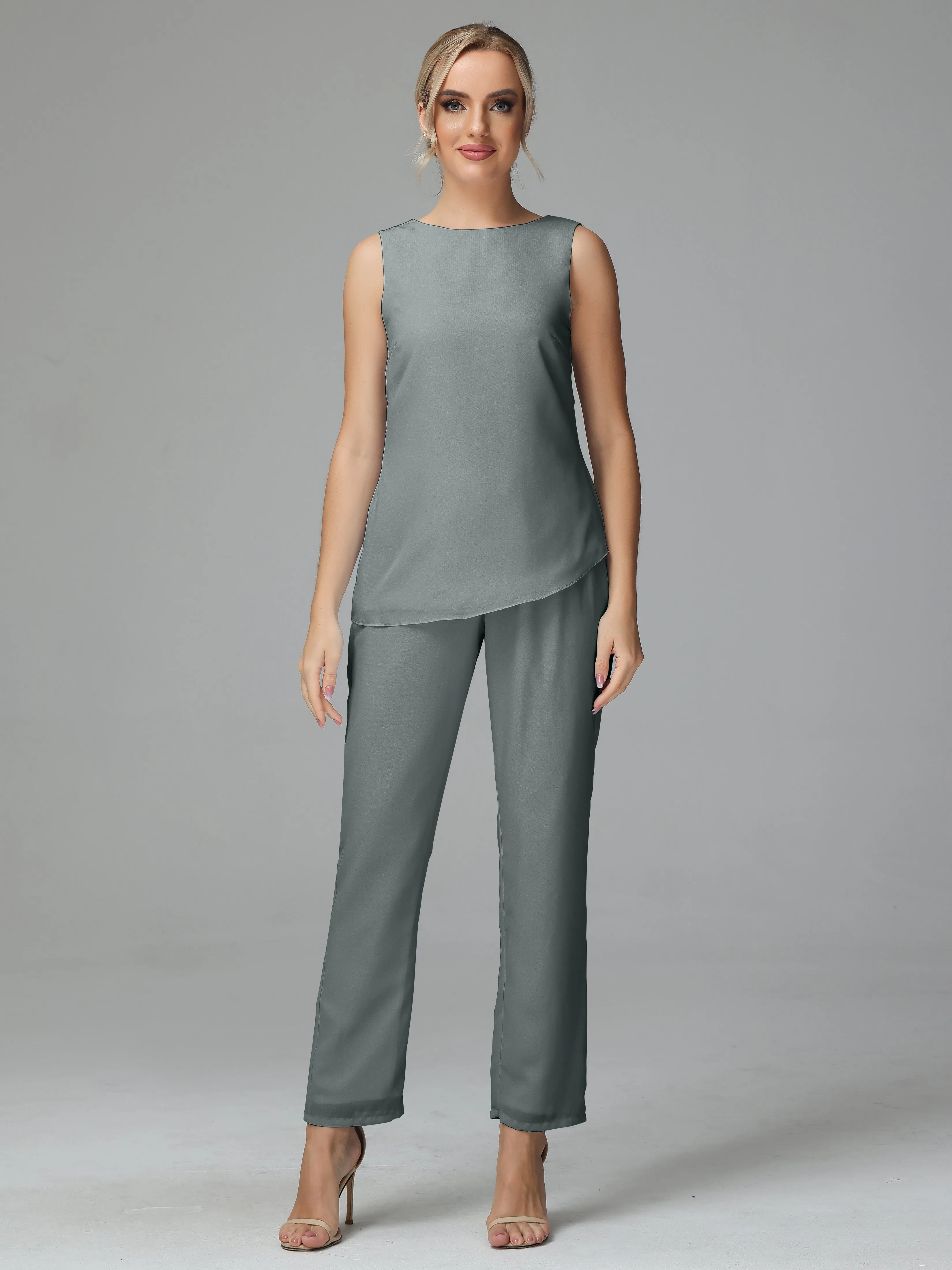 Long Sleeves 3 Pieces Chiffon Mother of Bride Dress Pant Suits