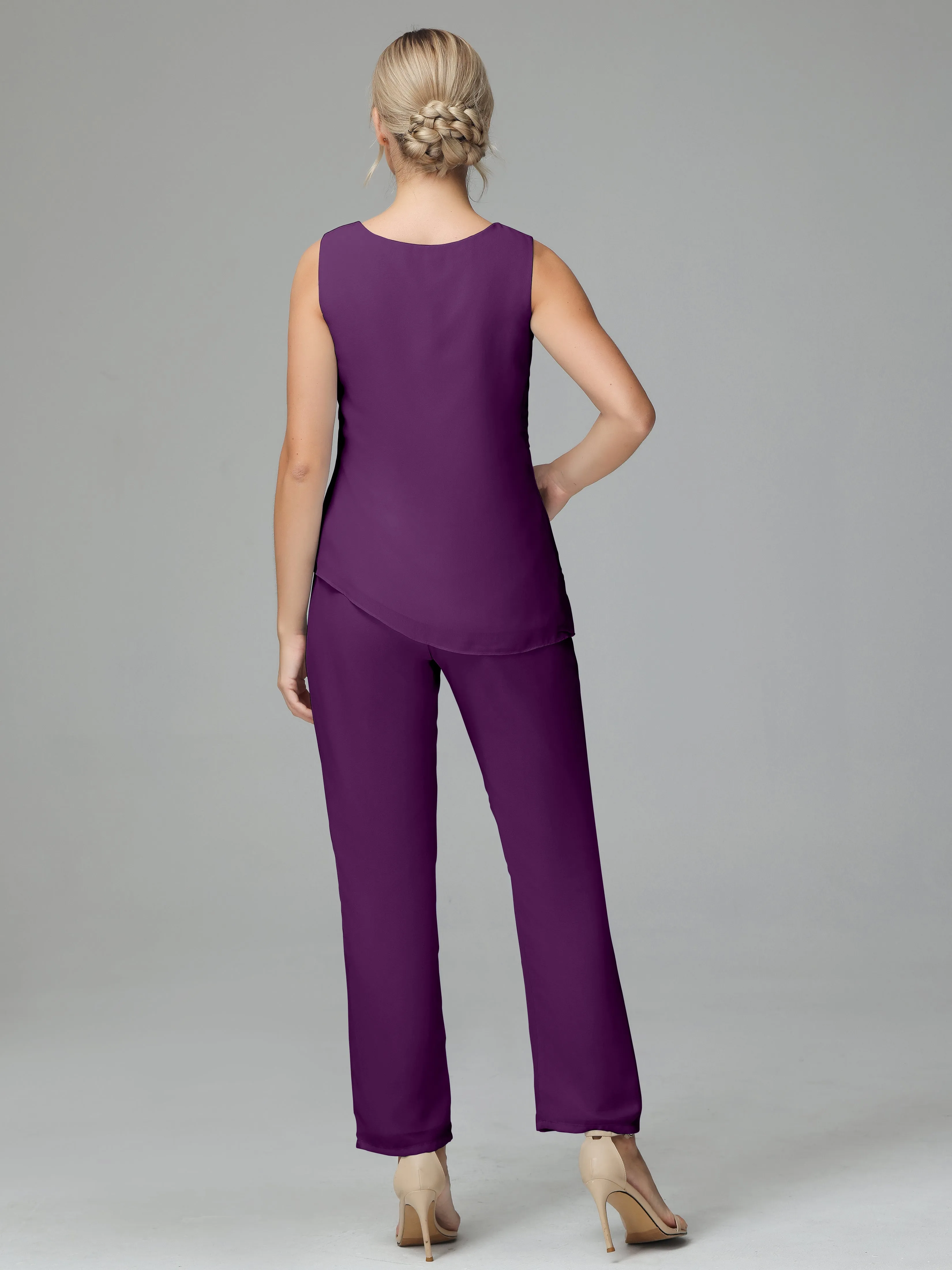 Long Sleeves 3 Pieces Chiffon Mother of Bride Dress Pant Suits