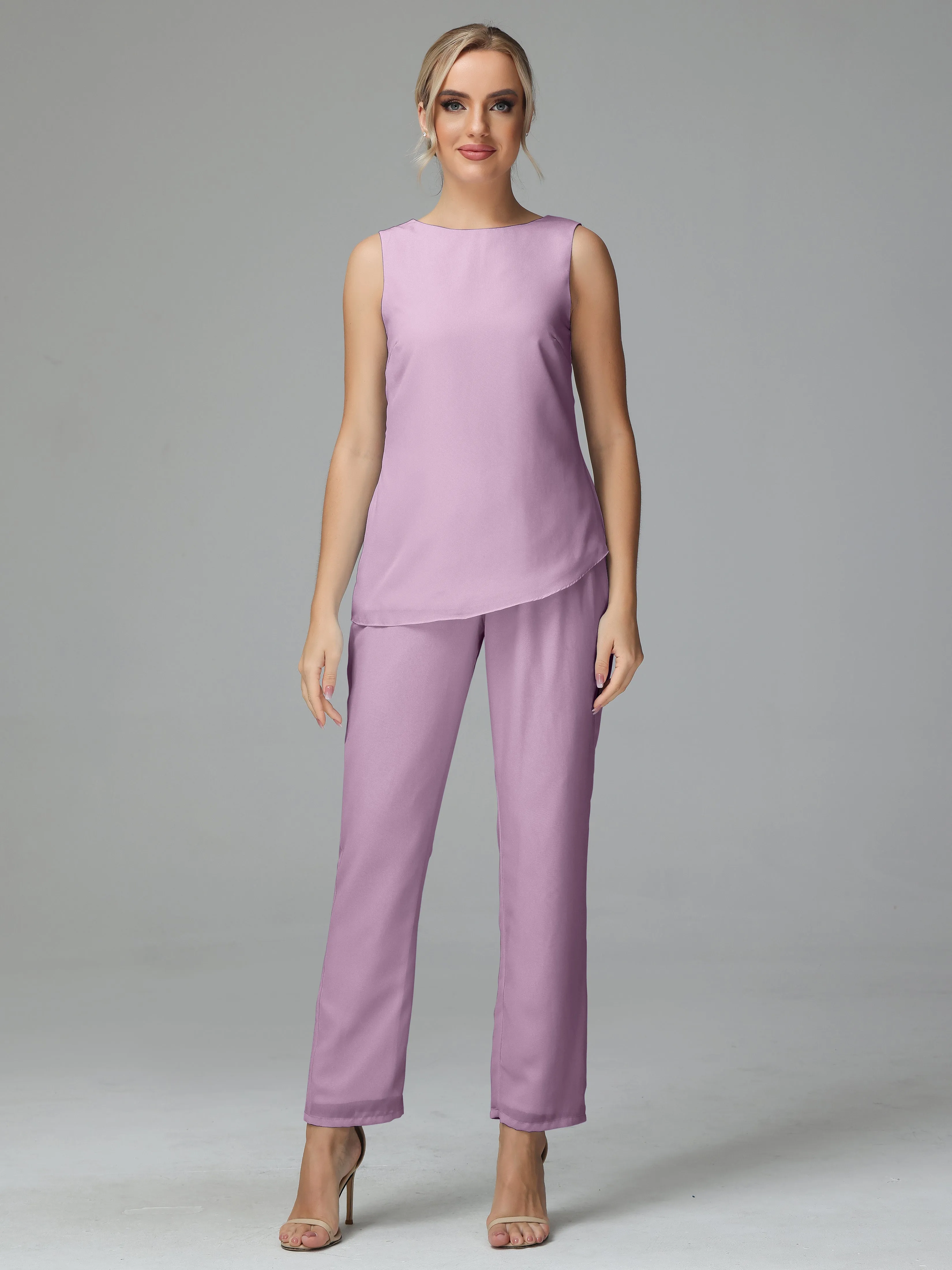Long Sleeves 3 Pieces Chiffon Mother of Bride Dress Pant Suits