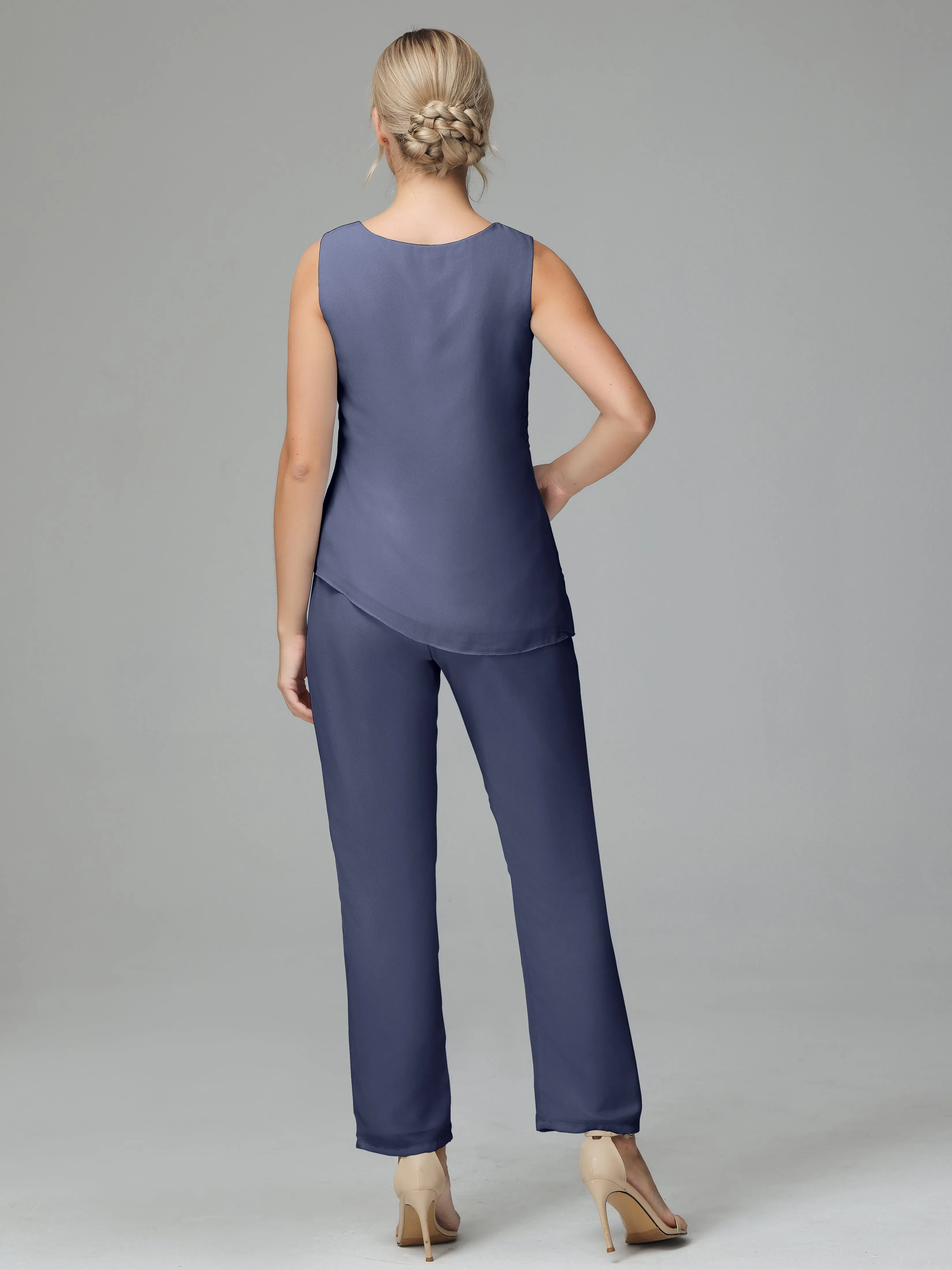Long Sleeves 3 Pieces Chiffon Mother of Bride Dress Pant Suits