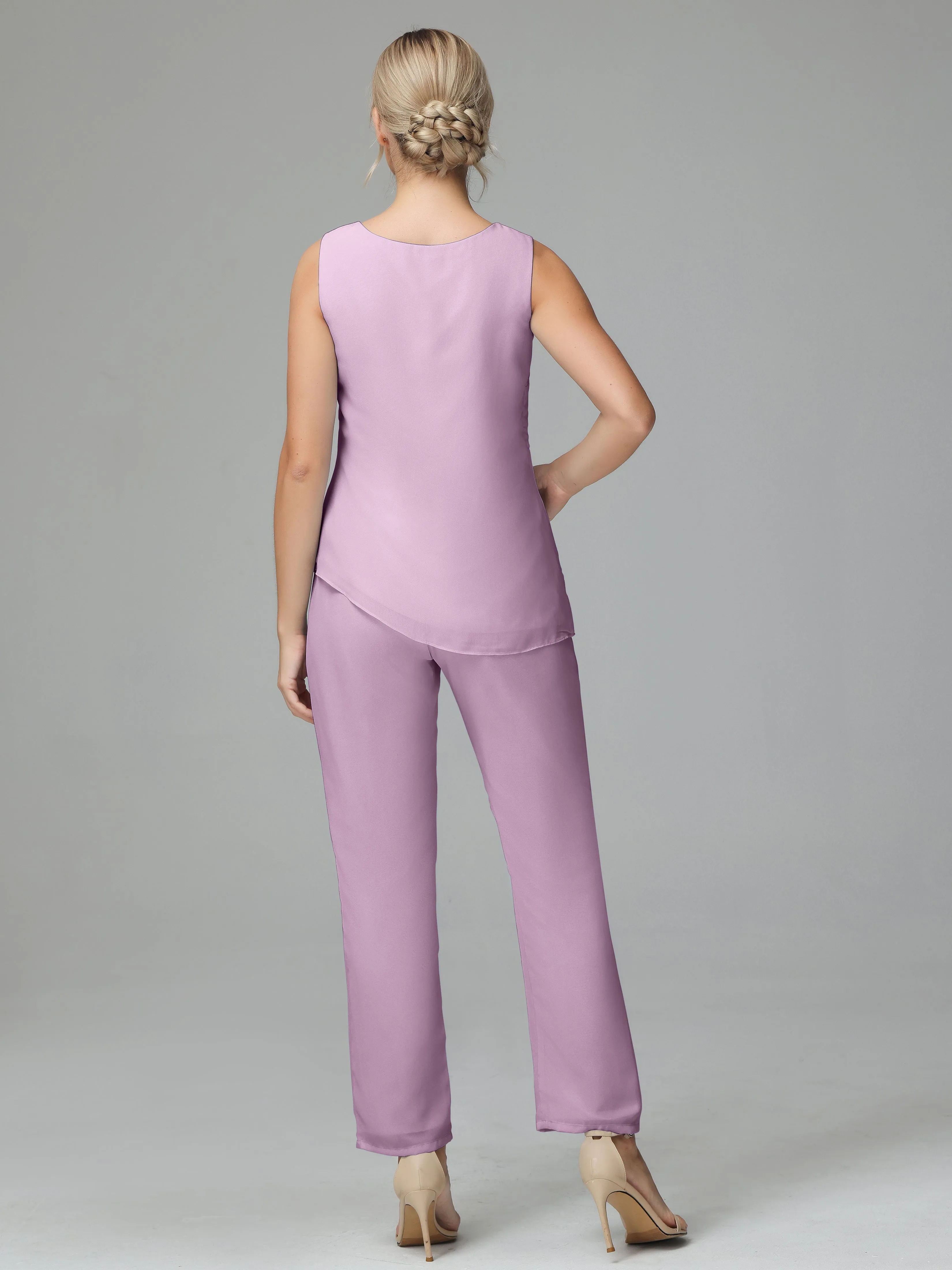 Long Sleeves 3 Pieces Chiffon Mother of Bride Dress Pant Suits