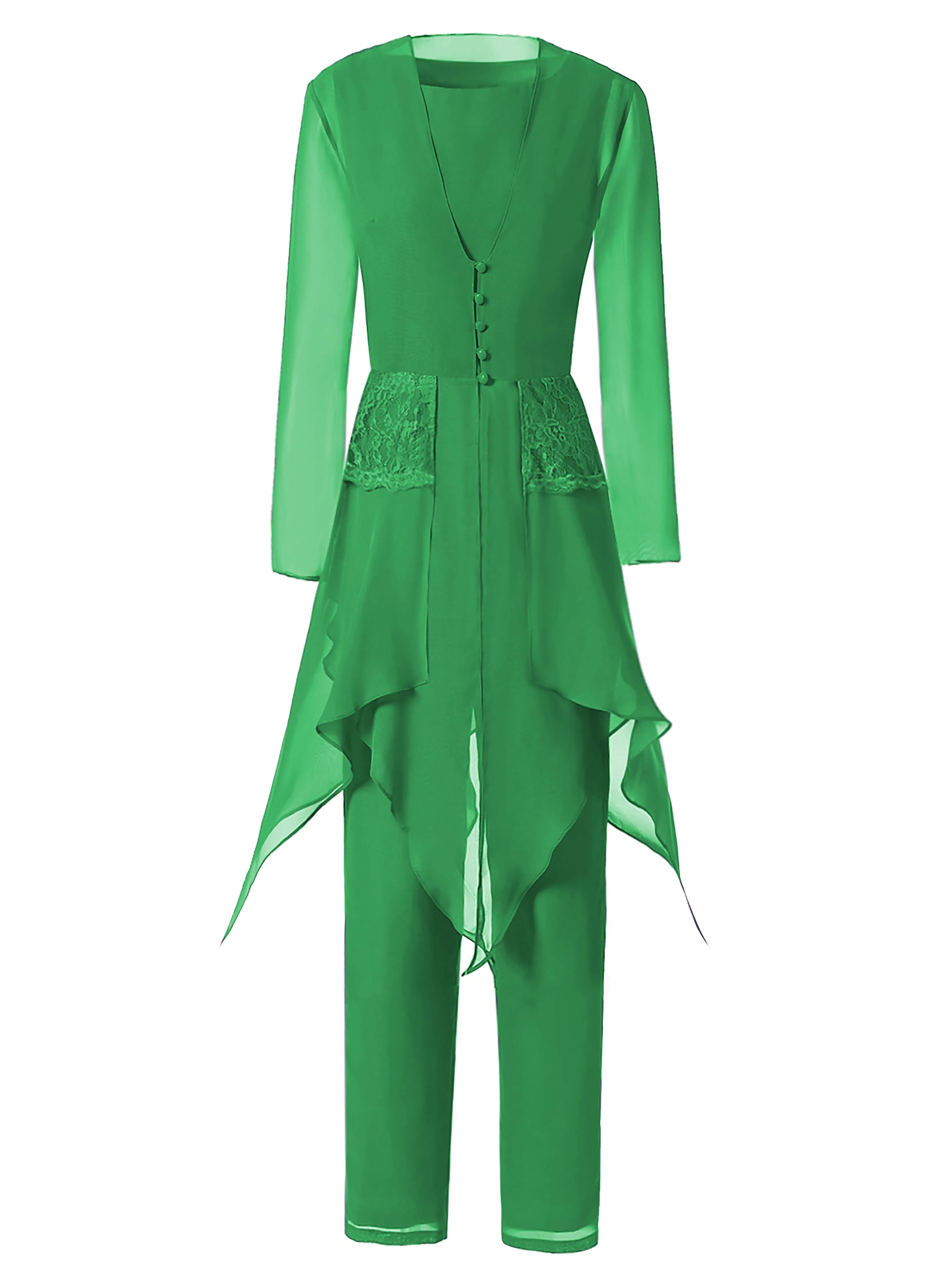 Long Sleeves Chiffon Lace Mother of the Bride Dress Pant Suits