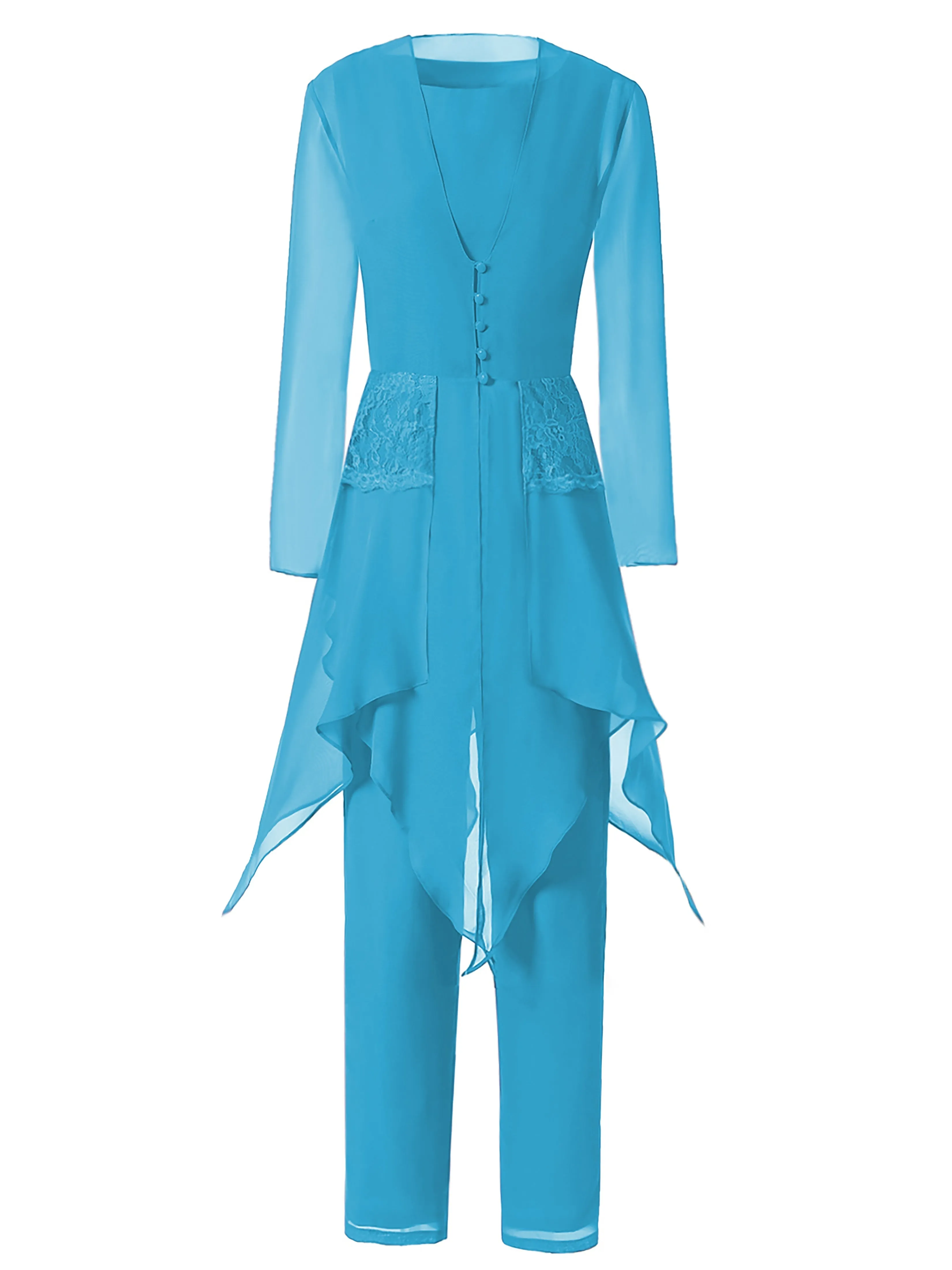 Long Sleeves Chiffon Lace Mother of the Bride Dress Pant Suits