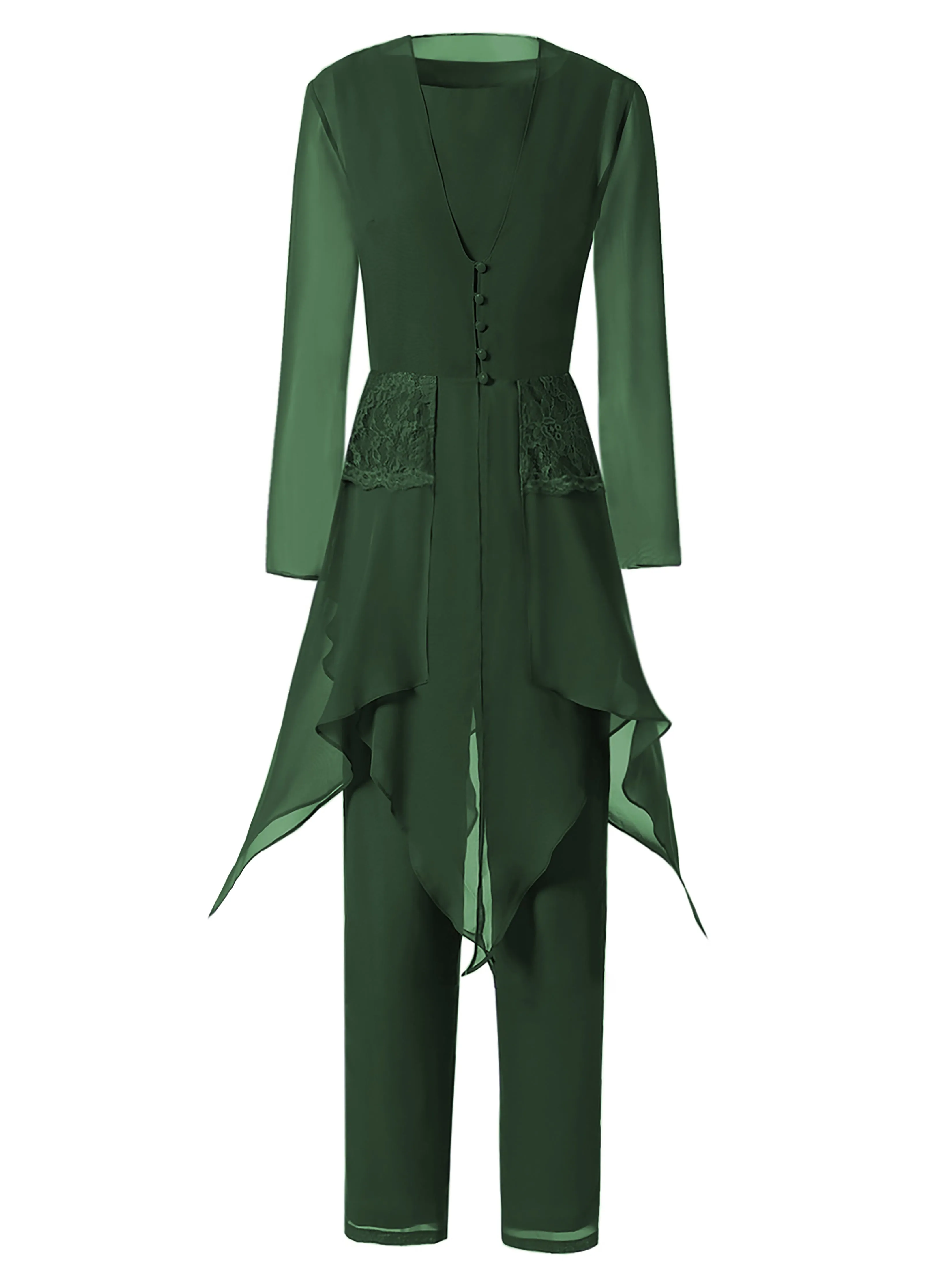 Long Sleeves Chiffon Lace Mother of the Bride Dress Pant Suits