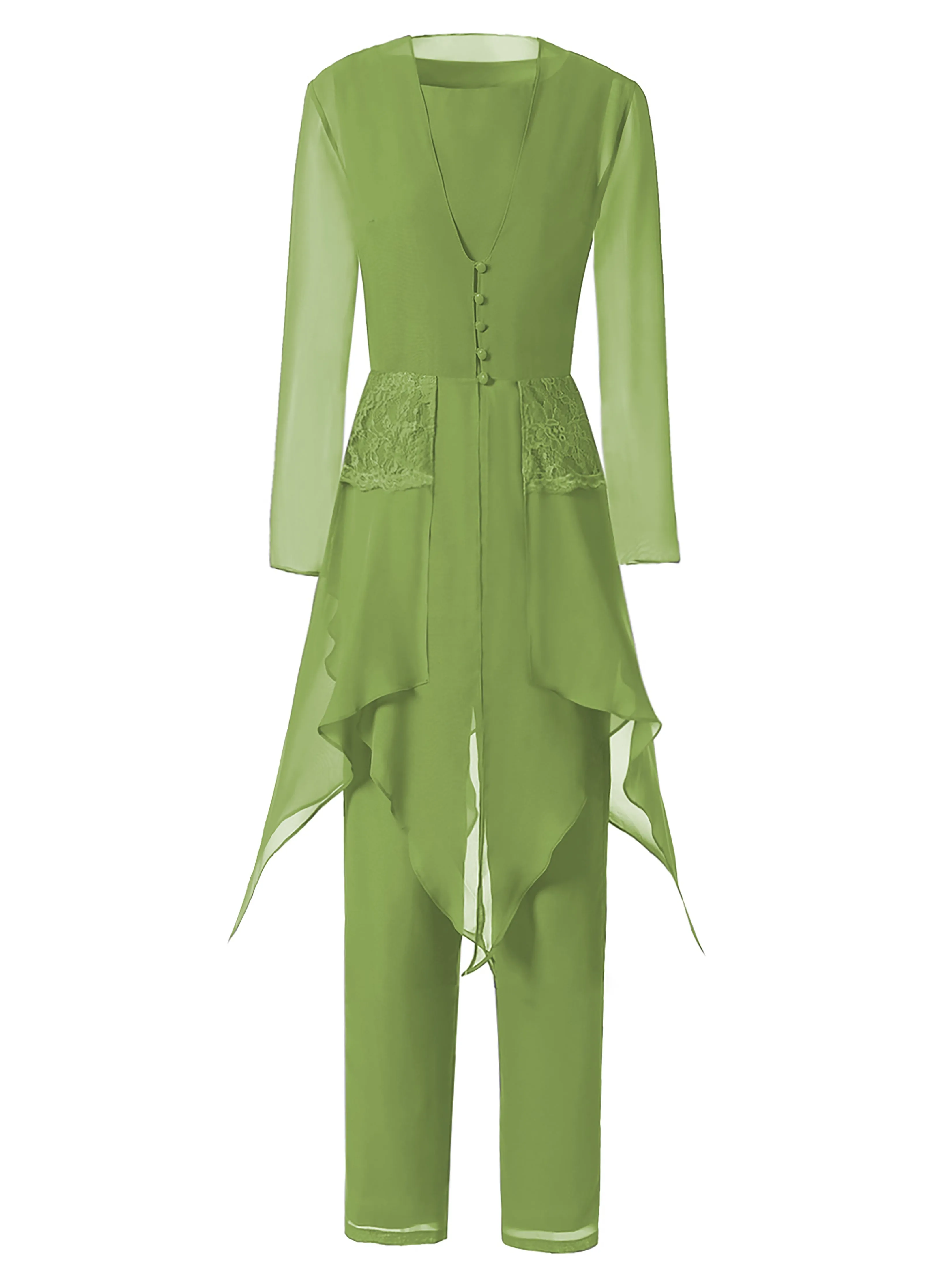 Long Sleeves Chiffon Lace Mother of the Bride Dress Pant Suits