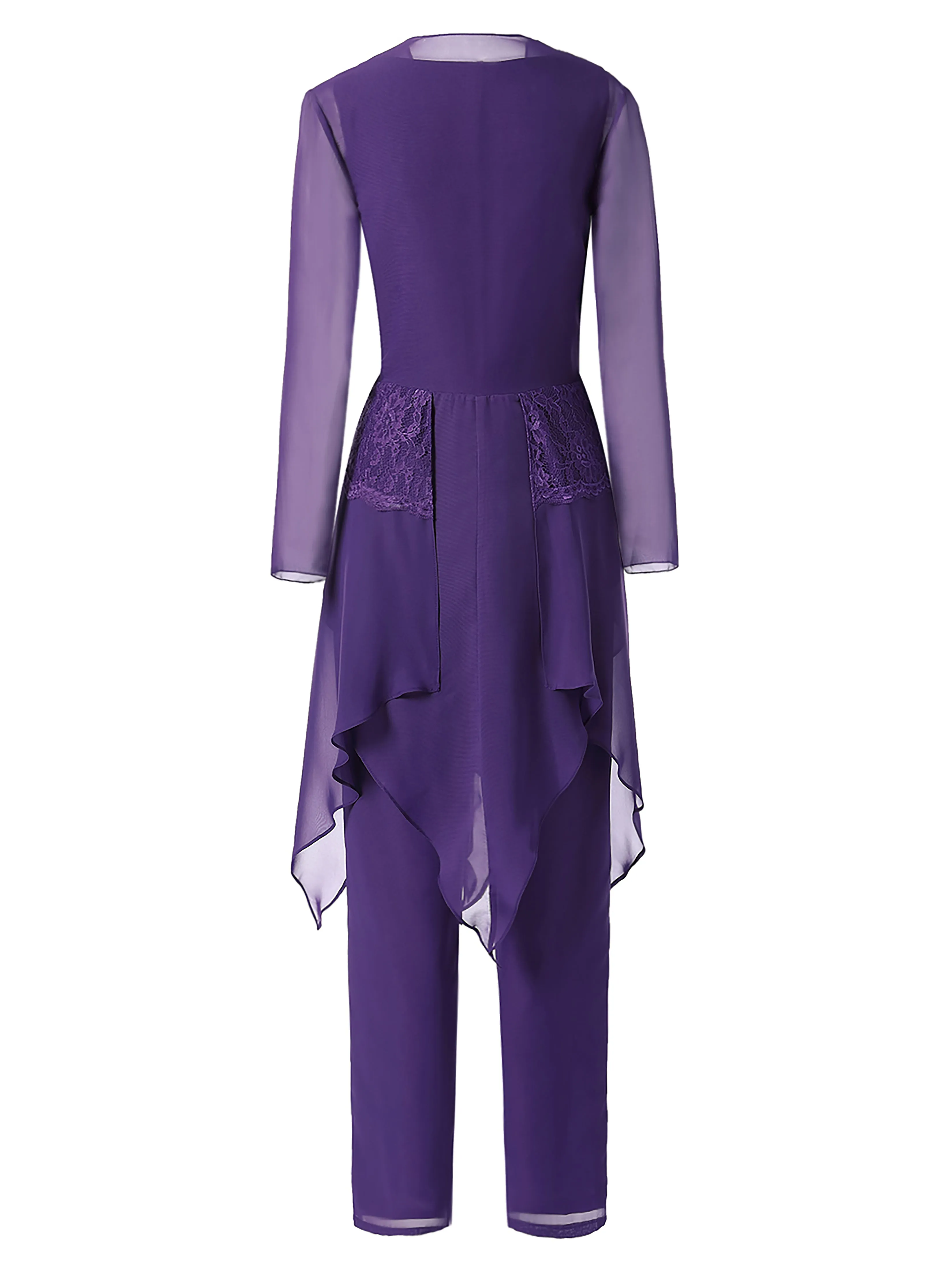 Long Sleeves Chiffon Lace Mother of the Bride Dress Pant Suits