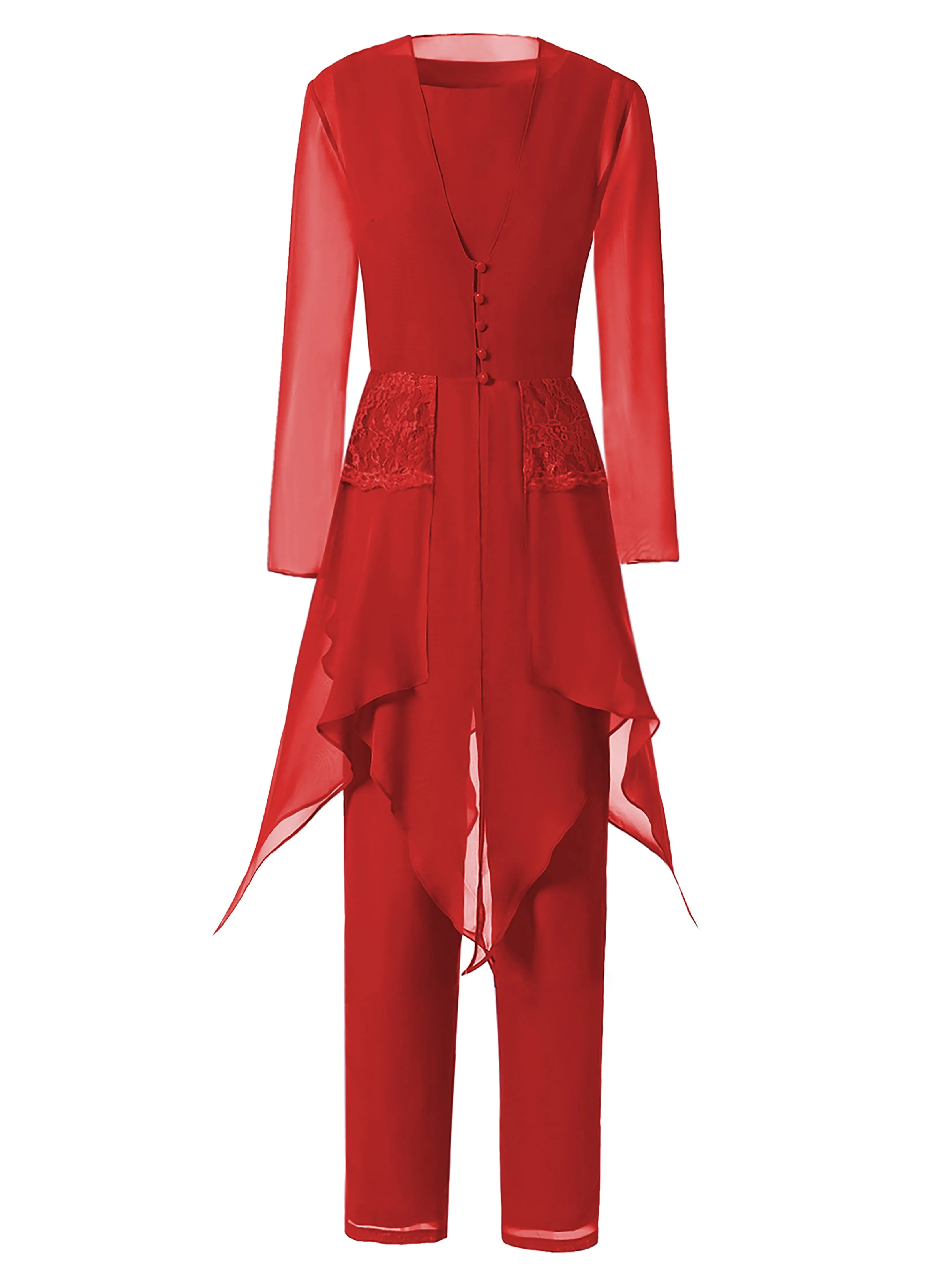 Long Sleeves Chiffon Lace Mother of the Bride Dress Pant Suits