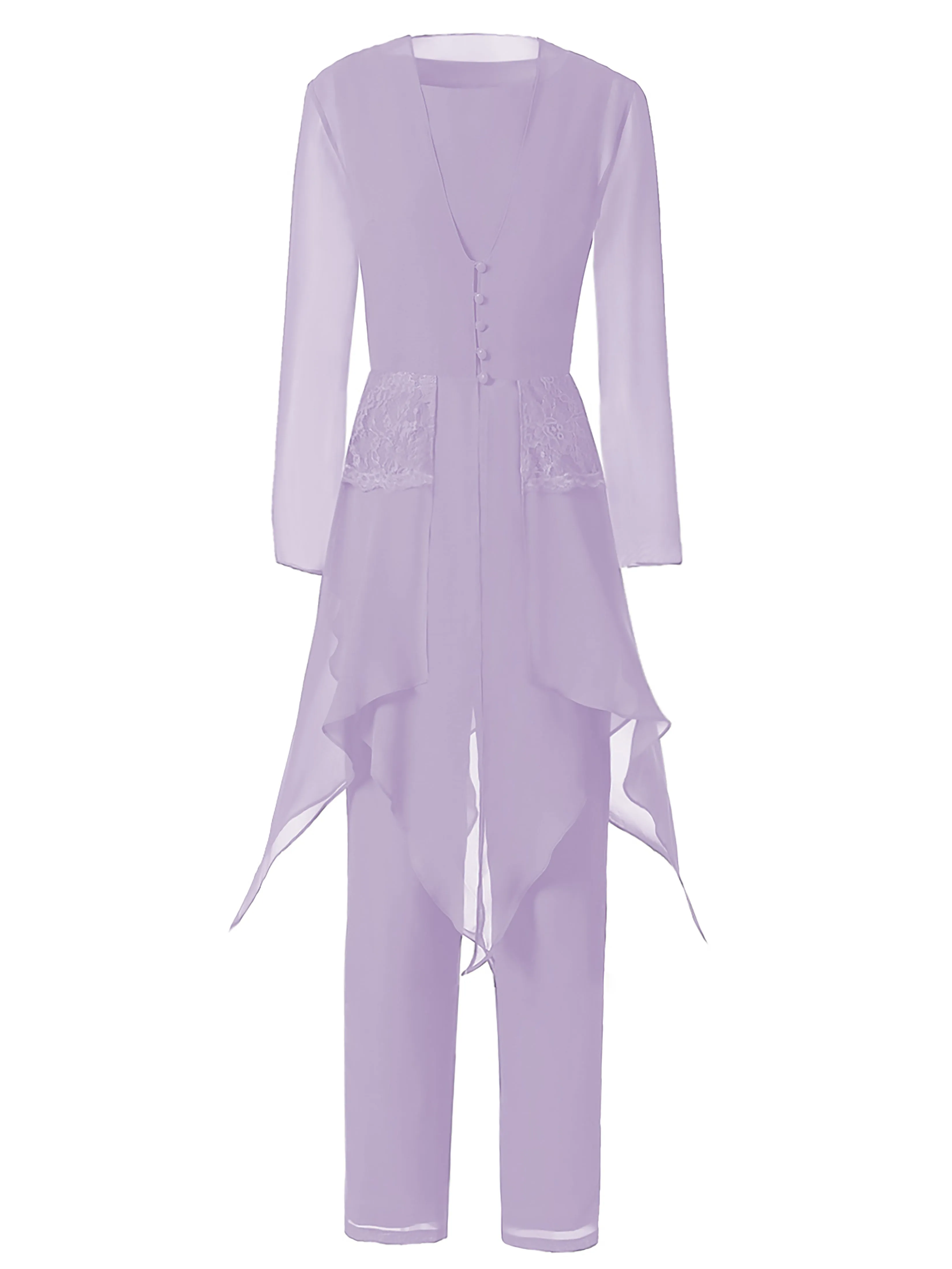 Long Sleeves Chiffon Lace Mother of the Bride Dress Pant Suits