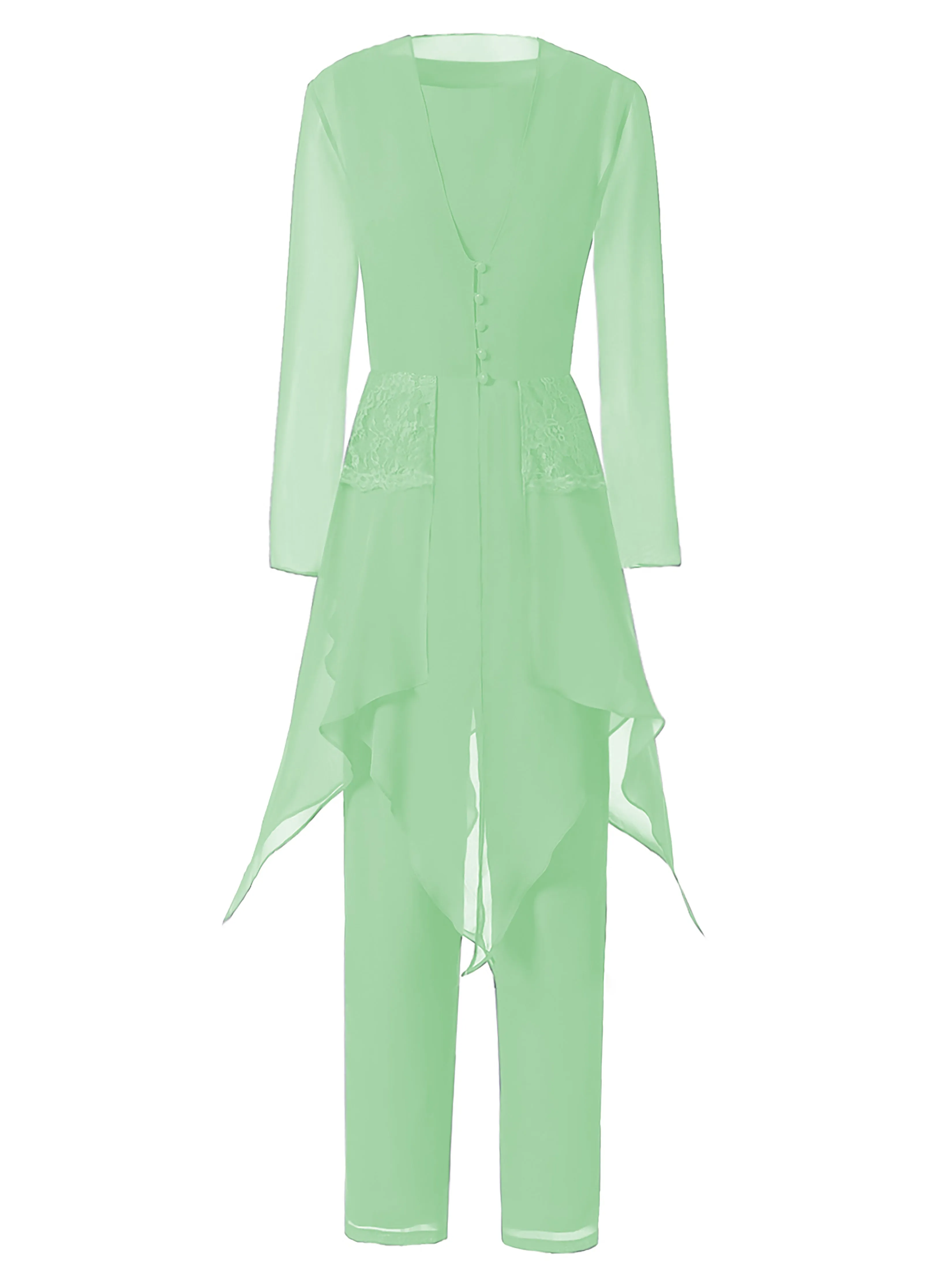 Long Sleeves Chiffon Lace Mother of the Bride Dress Pant Suits