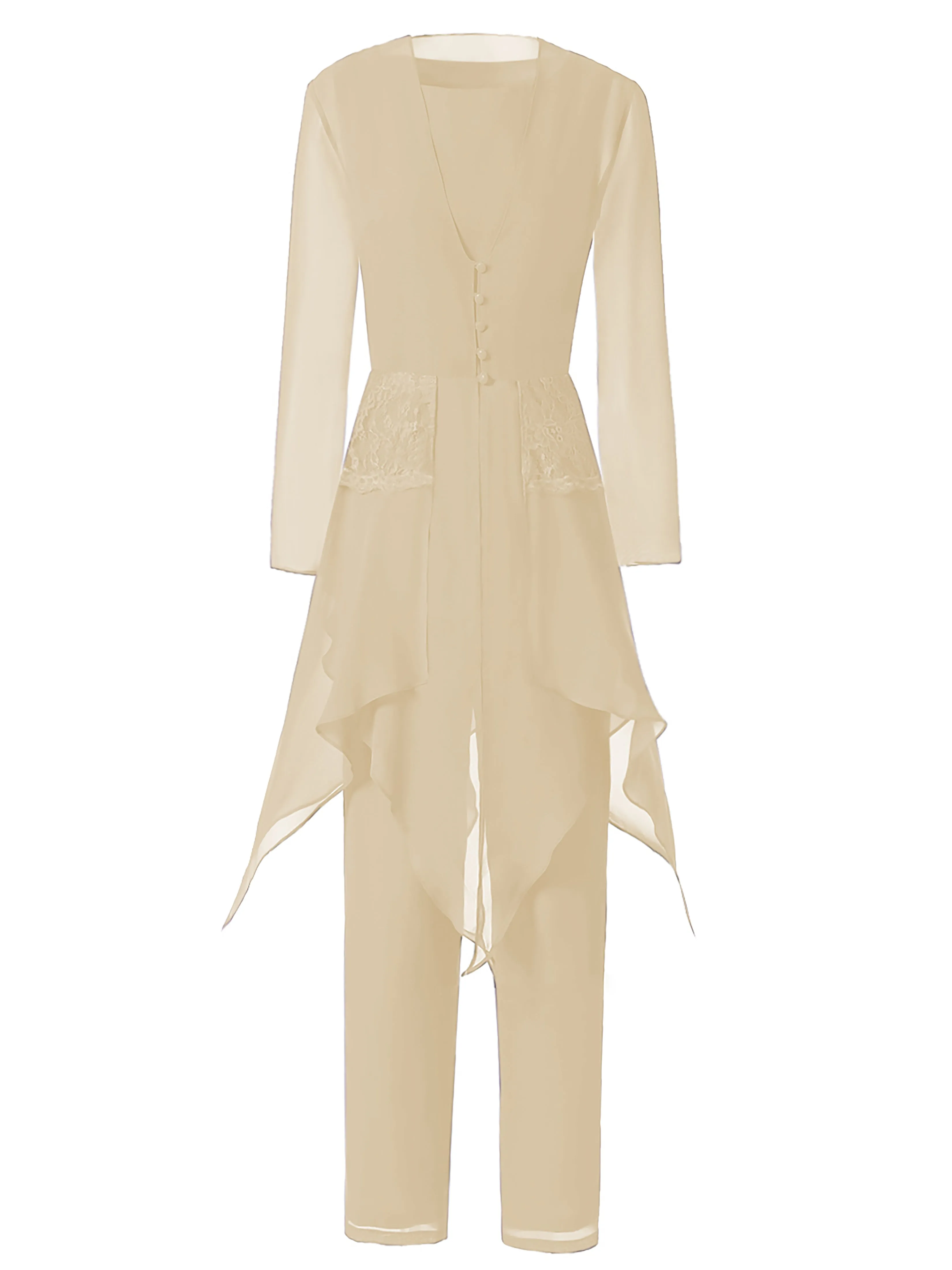 Long Sleeves Chiffon Lace Mother of the Bride Dress Pant Suits